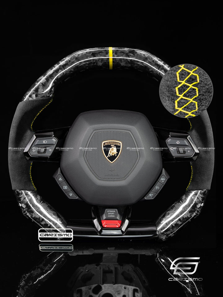 Carismo Steering Wheel For Lamborghini Huracan - Signature - Gloss Forged Carbon - Alcantara - Carismo