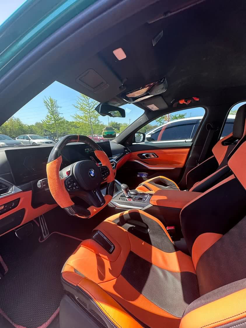 Carismo Steering Wheel For BMW G-Series (M Performance Wheel) - Signature - Gloss Carbon - Orange Alcantara