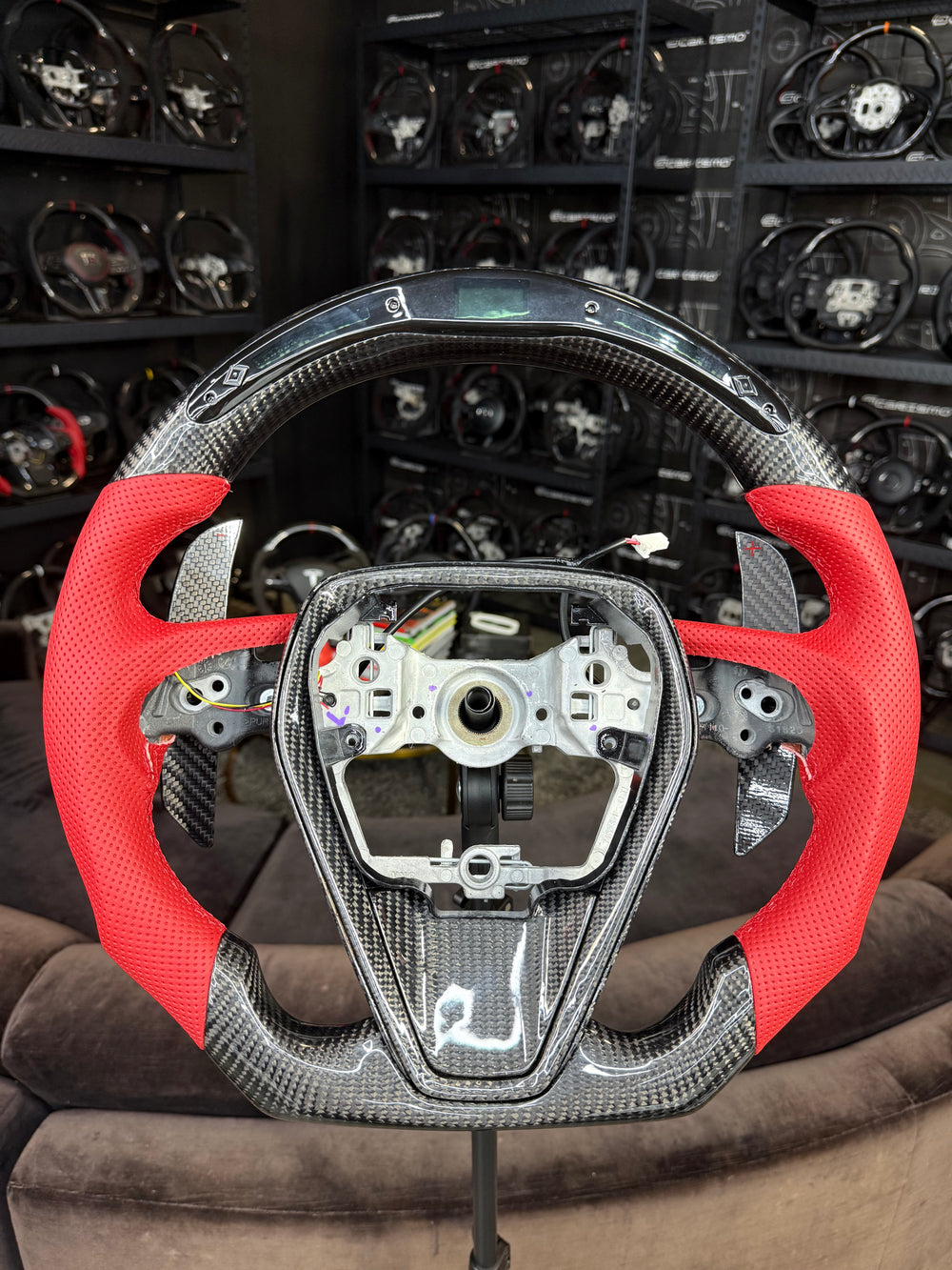 [Made to Order] Toyota Camry (Gen 8) - Classic RPM LED - Gloss Carbon - Red Perforated Leather - Red Stitching - No Stripe