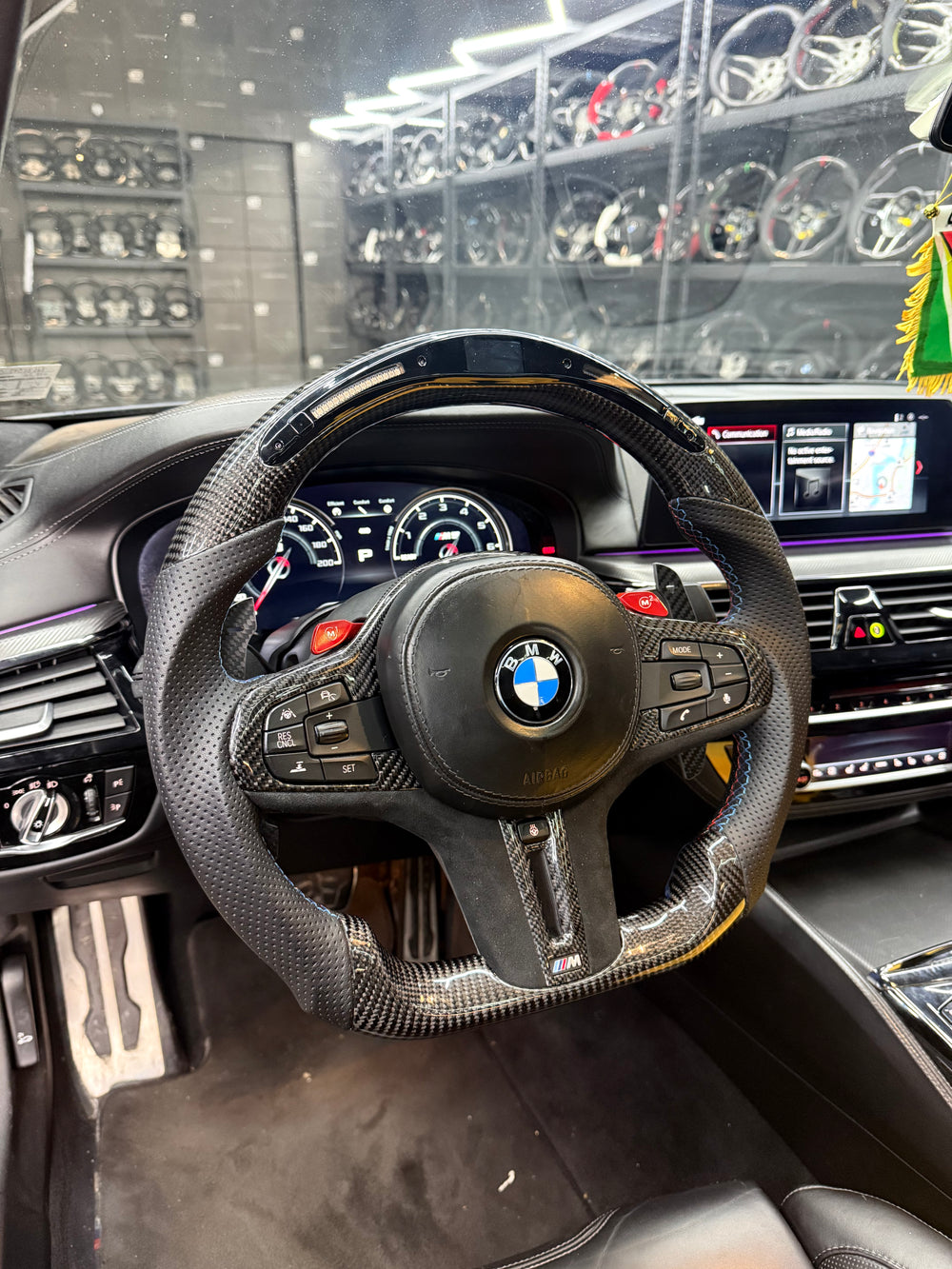 Carismo Steering Wheel For BMW G-Series (M Performance Wheel) - Classic RPM LED - Gloss Carbon - Perforated Leather - BMW M Colors