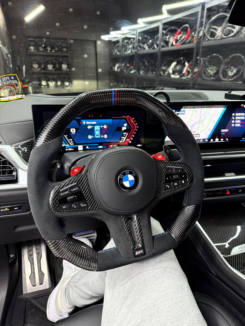 Carismo Steering Wheel For BMW G-Series (M Performance Wheel) - Signature - Gloss Carbon - Alcantara - BMW M Colors