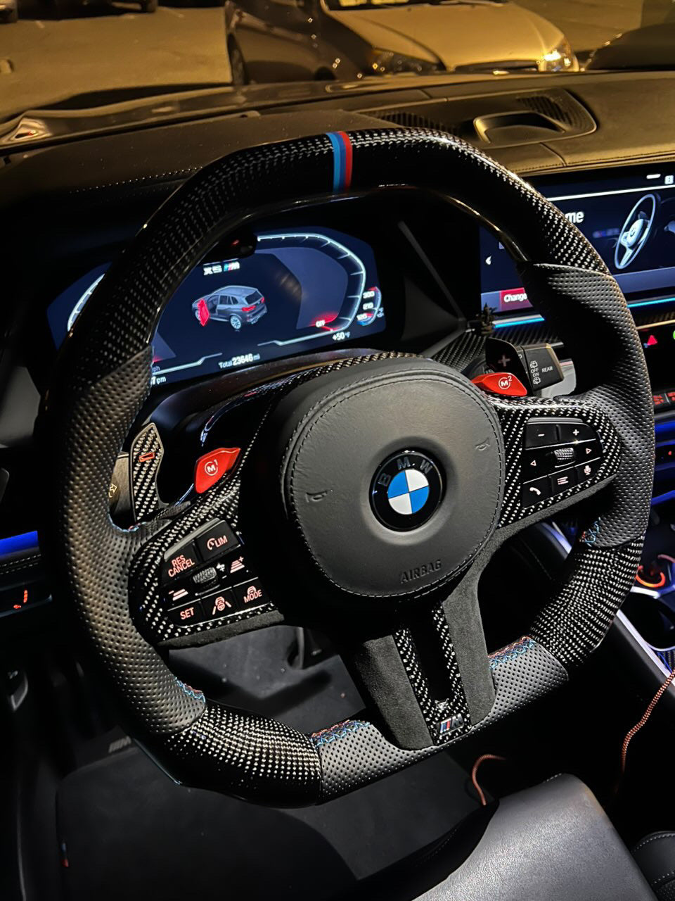 Carismo Steering Wheel For BMW G-Series (M Performance Wheel) - Signature - Gloss Carbon - Perforated Leather - BMW M Colors