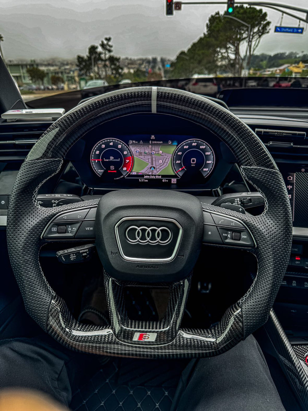 Carismo Steering Wheel For Audi (B9.5 Wheel) - Sport - Gloss Carbon - Perforated Leather - White