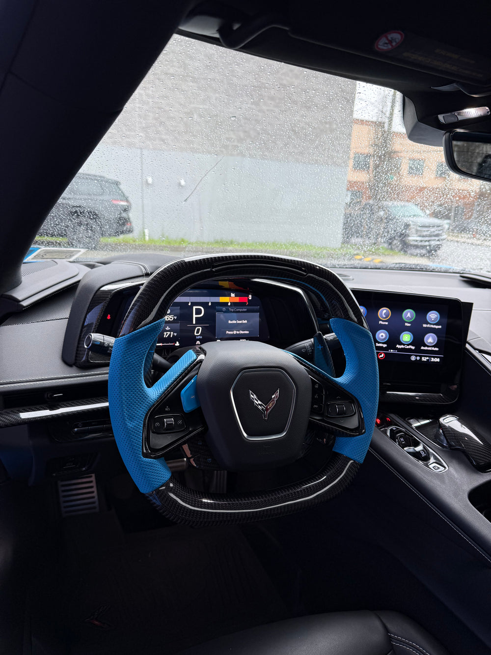 [Made to Order] Chevrolet Corvette (C8) - Sequential RPM LED - Gloss Carbon - Light Blue Perforated Leather - Light Blue Stitching - No Stripe