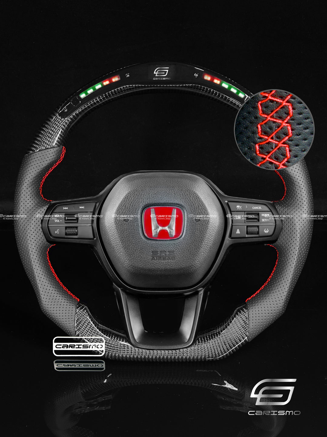 Carismo Steering Wheel For Honda Civic (FE) / Type R (FL5) - Classic RPM LED - Gloss Carbon - Perforated Leather