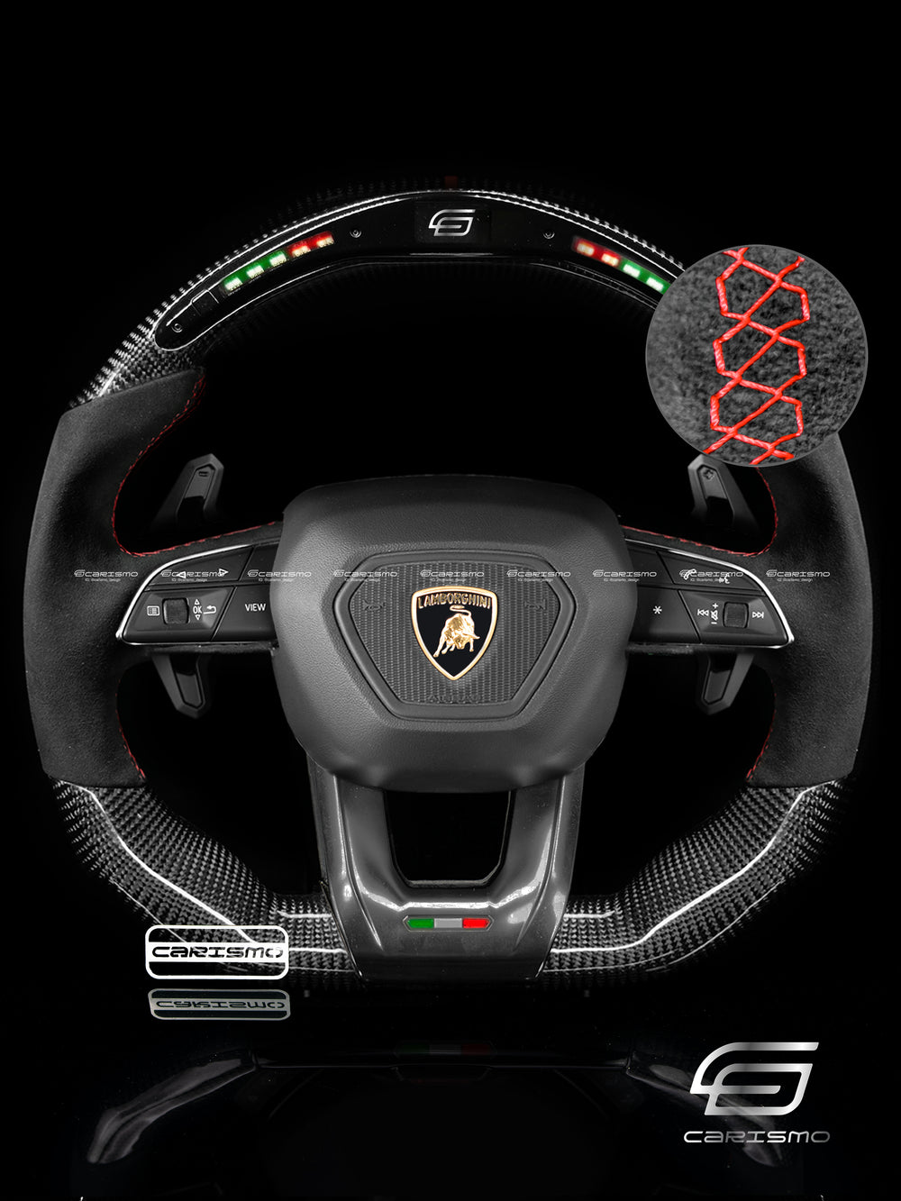 Carismo Steering Wheel For Lamborghini Urus - Classic RPM LED - Gloss Carbon - Alcantara - Red