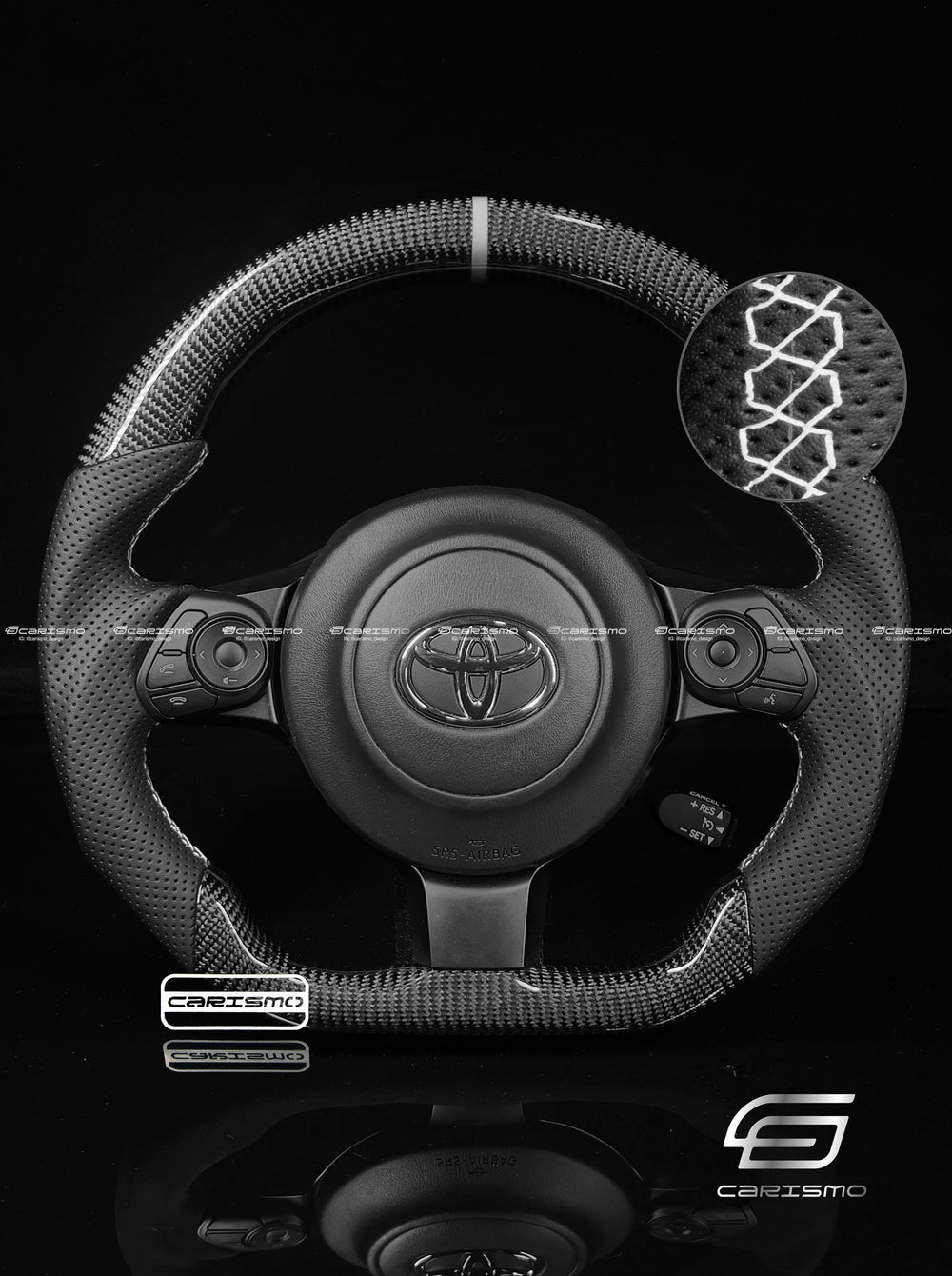 Carismo Steering Wheel For Toyota GR86 (ZN8) - Sport - Gloss Carbon - Perforated Leather - White