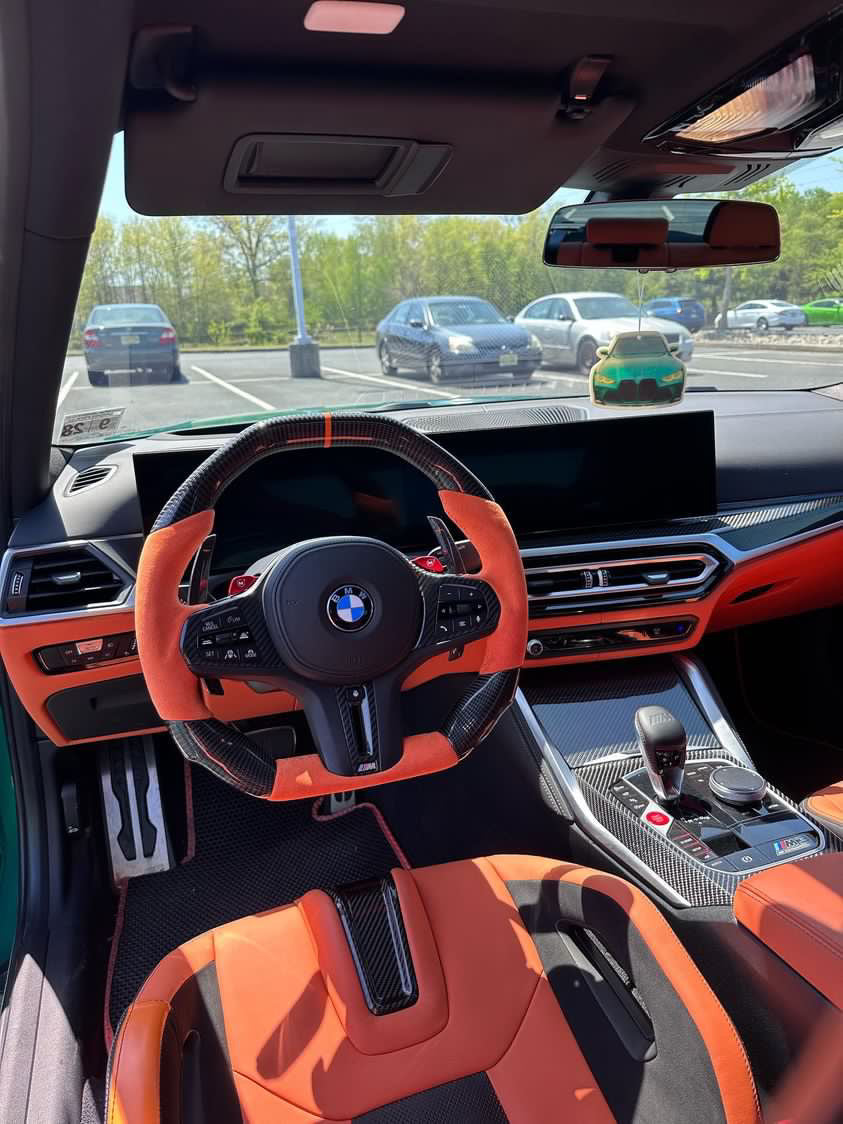 Carismo Steering Wheel For BMW G-Series (M Performance Wheel) - Signature - Gloss Carbon - Orange Alcantara