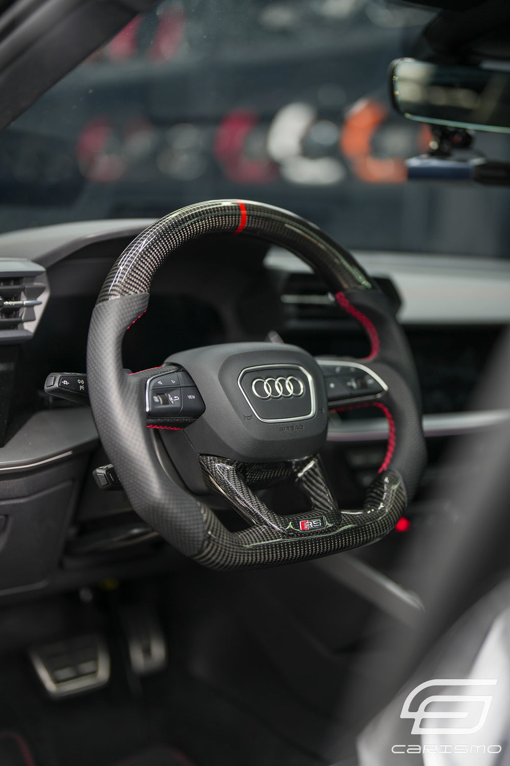 Carismo Steering Wheel For Audi (B9.5 Wheel) - Sport - Gloss Carbon - Perforated Leather - Red