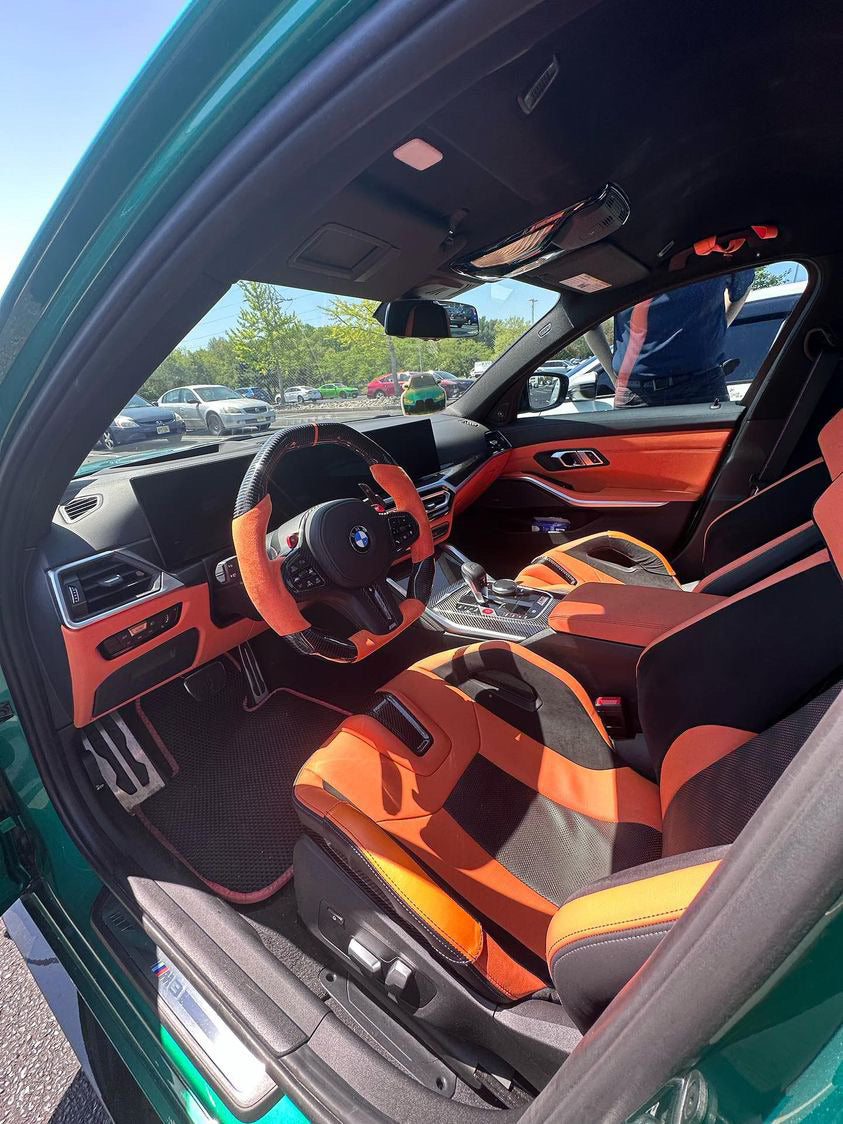 Carismo Steering Wheel For BMW G-Series (M Performance Wheel) - Signature - Gloss Carbon - Orange Alcantara