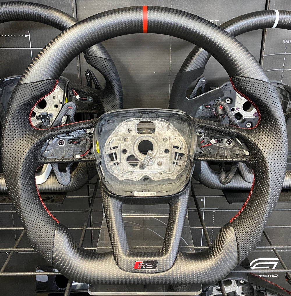 Carismo Steering Wheel For Audi (B9.5 Wheel) - Sport - Matte Carbon - Perforated Leather - Red