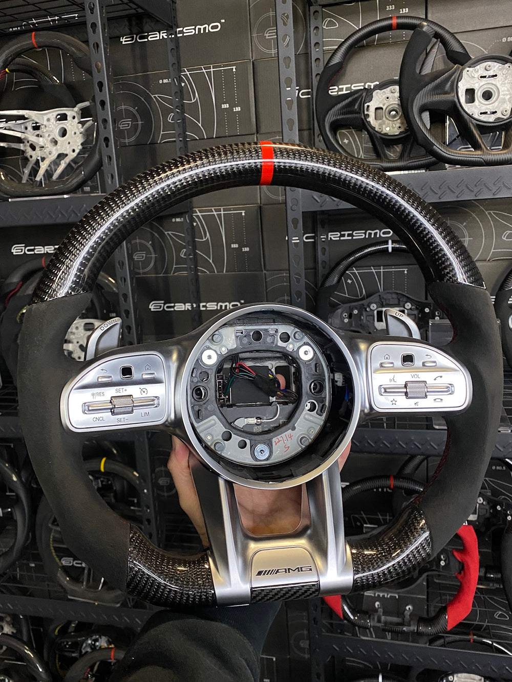 Carismo Steering Wheel For Mercedes/AMG (2020 AMG Performance Wheel) - Sport - Gloss Carbon - Alcantara - Red