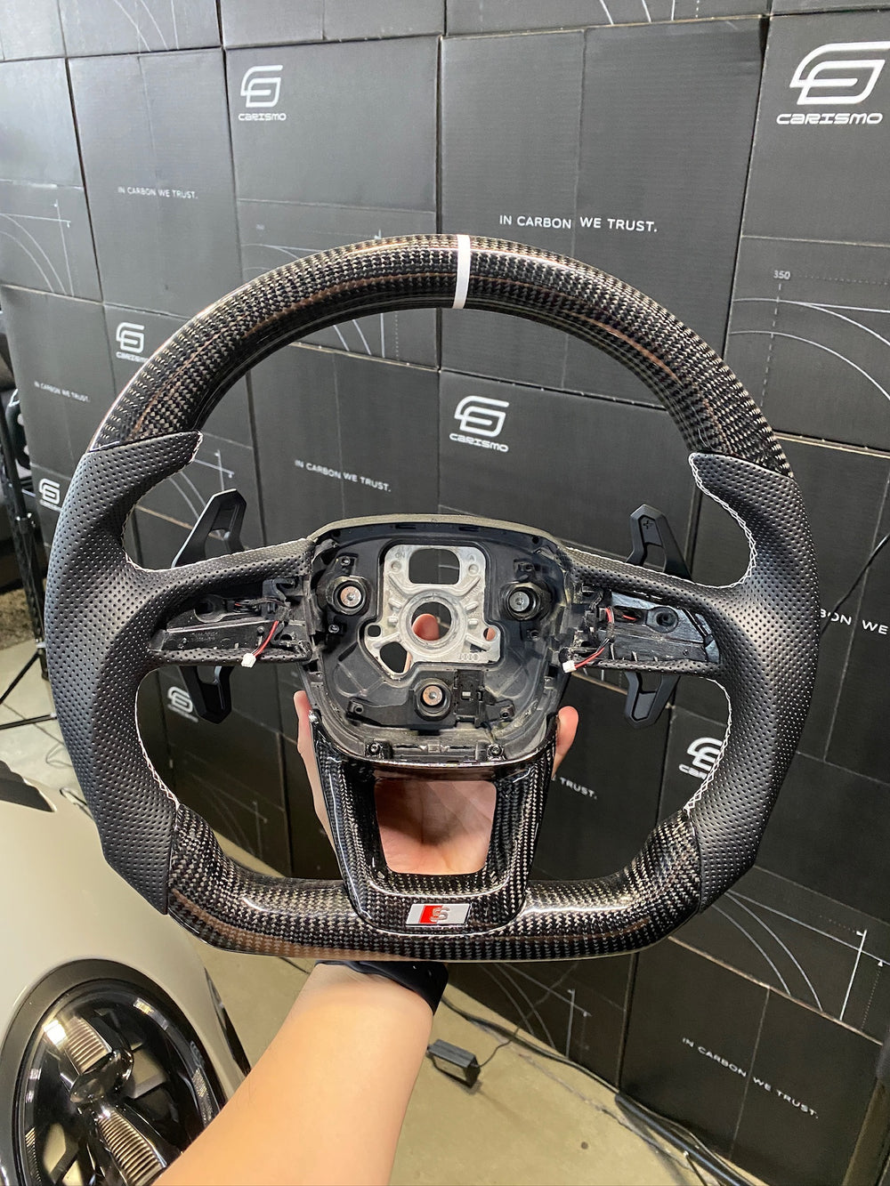 Carismo Steering Wheel For Audi (B9.5 Wheel) - Sport - Gloss Carbon - Perforated Leather - White