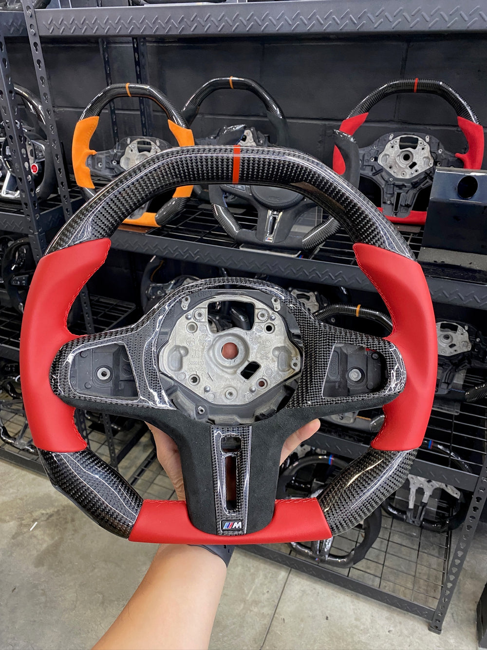 Carismo Steering Wheel For BMW G-Series (M Performance Wheel) - Signature - Gloss Carbon - Red Smooth Leather