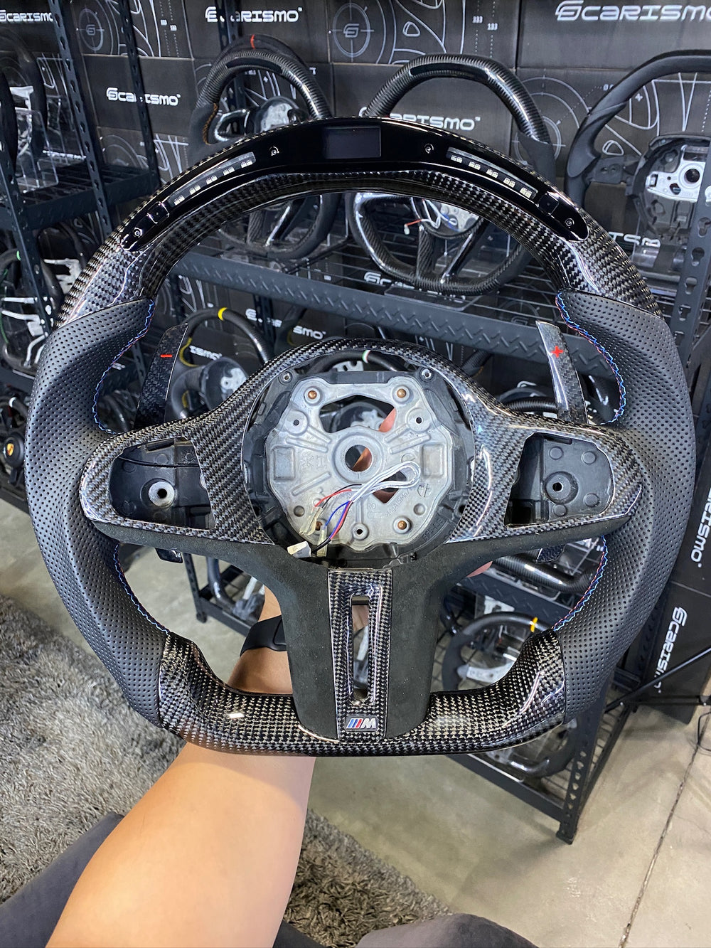 Carismo Steering Wheel For BMW G-Series (M Performance Wheel) - Classic RPM LED - Gloss Carbon - Perforated Leather - BMW M Colors