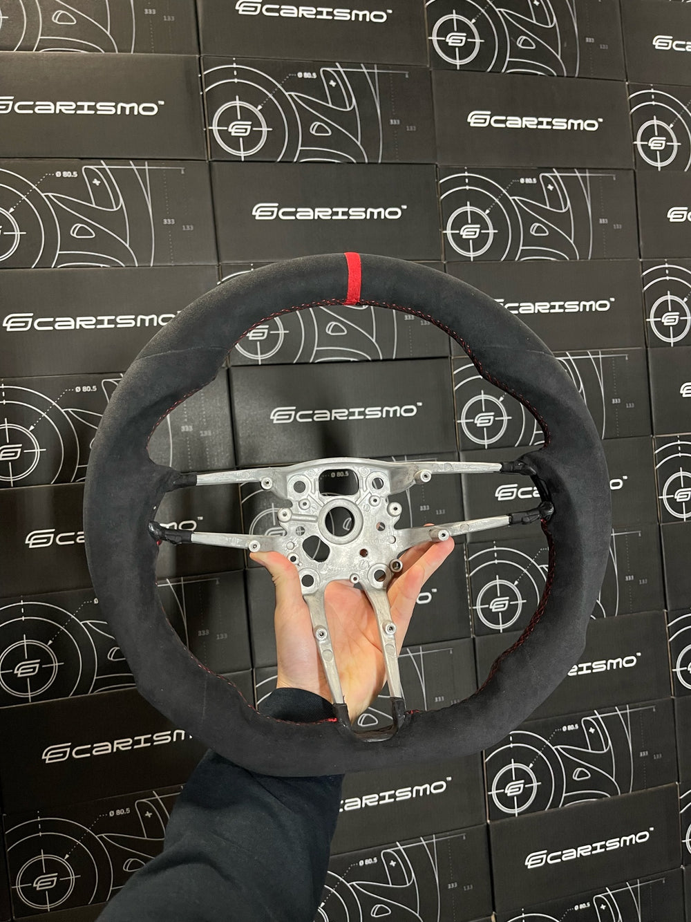 [Made to Order] Porsche (992.1 Wheel) - Sport - (Full Alcantara) Alcantara - Alcantara - Red Stitching - Red Alcantara Stripe