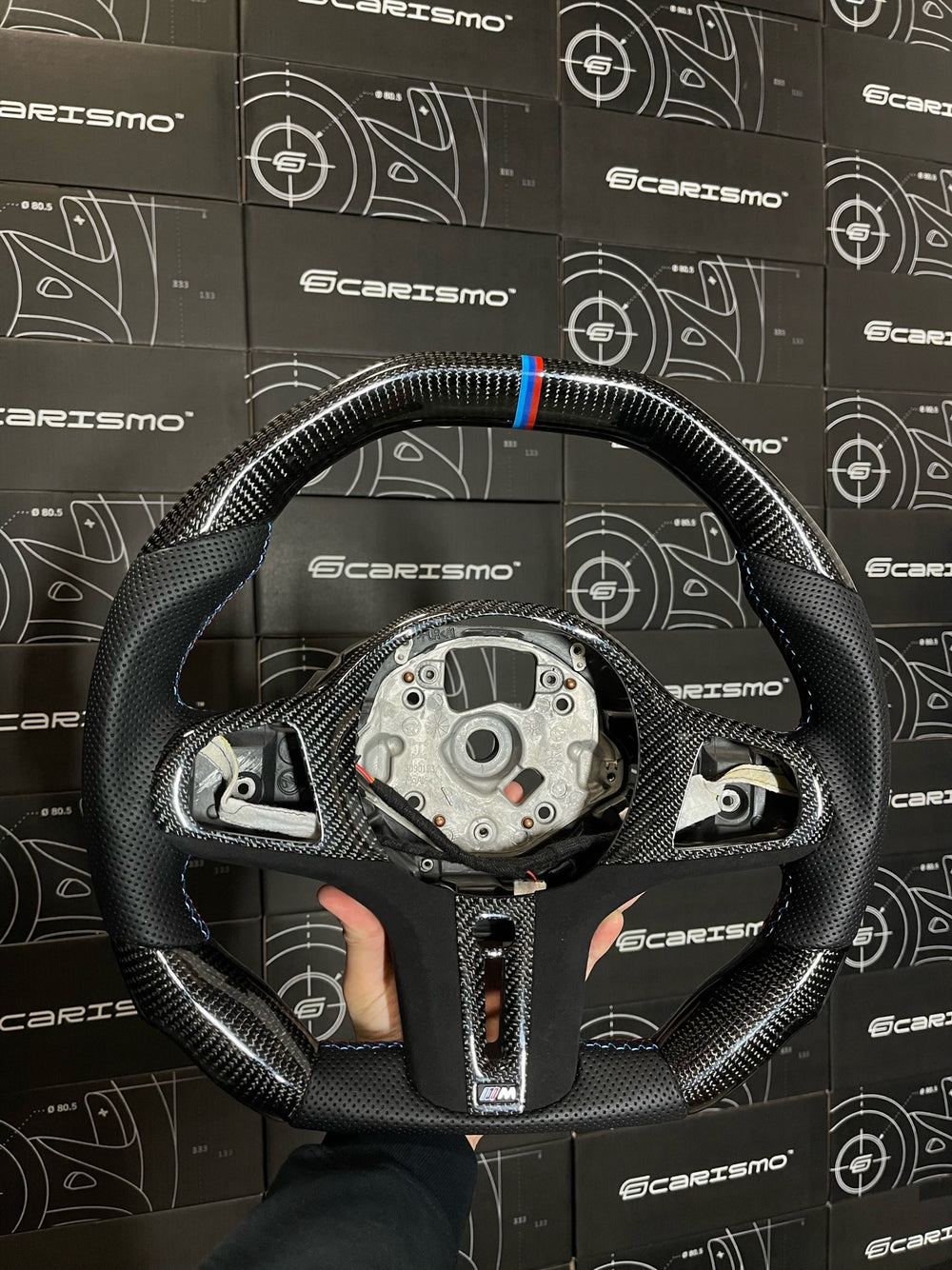 Carismo Steering Wheel For BMW G-Series (M Performance Wheel) - Signature - Gloss Carbon - Perforated Leather - BMW M Colors