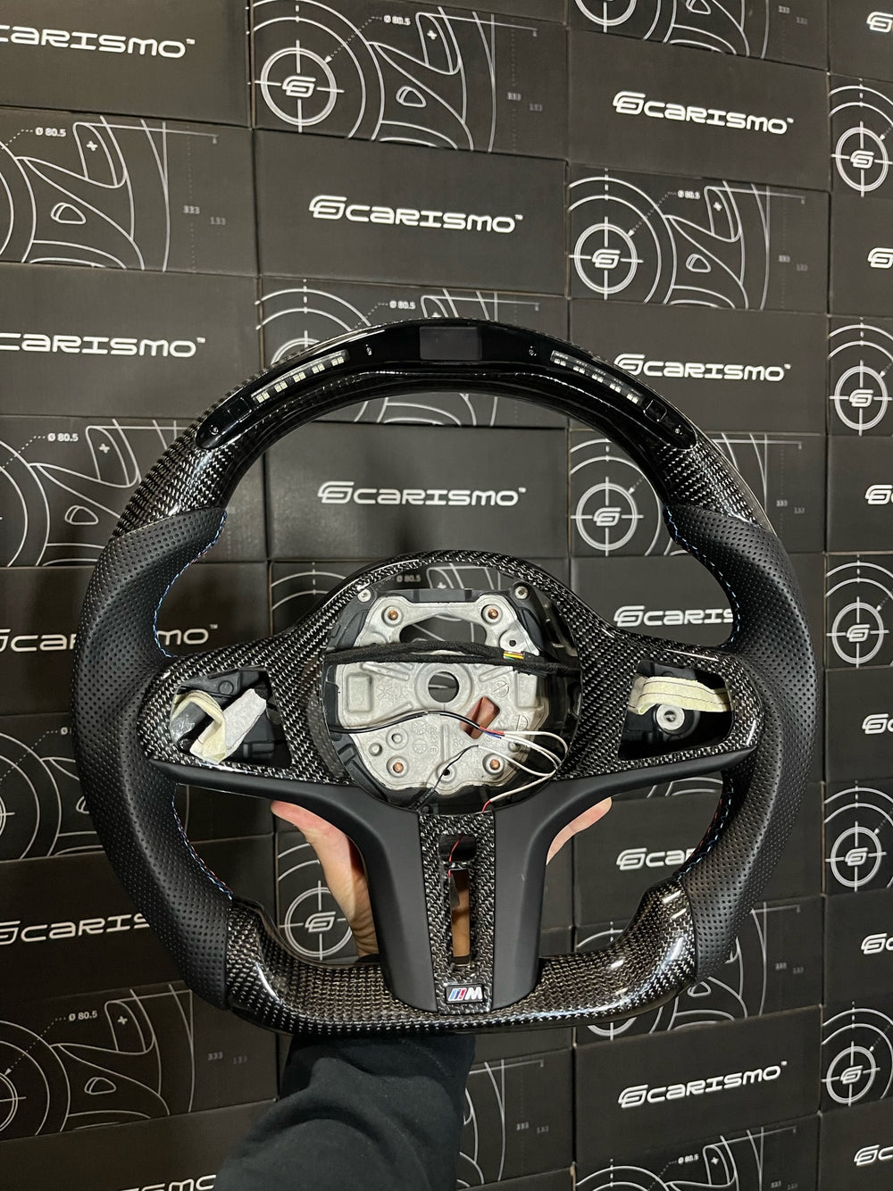 Carismo Steering Wheel For BMW G-Series (M Performance Wheel) - Classic RPM LED - Gloss Carbon - Perforated Leather - BMW M Colors