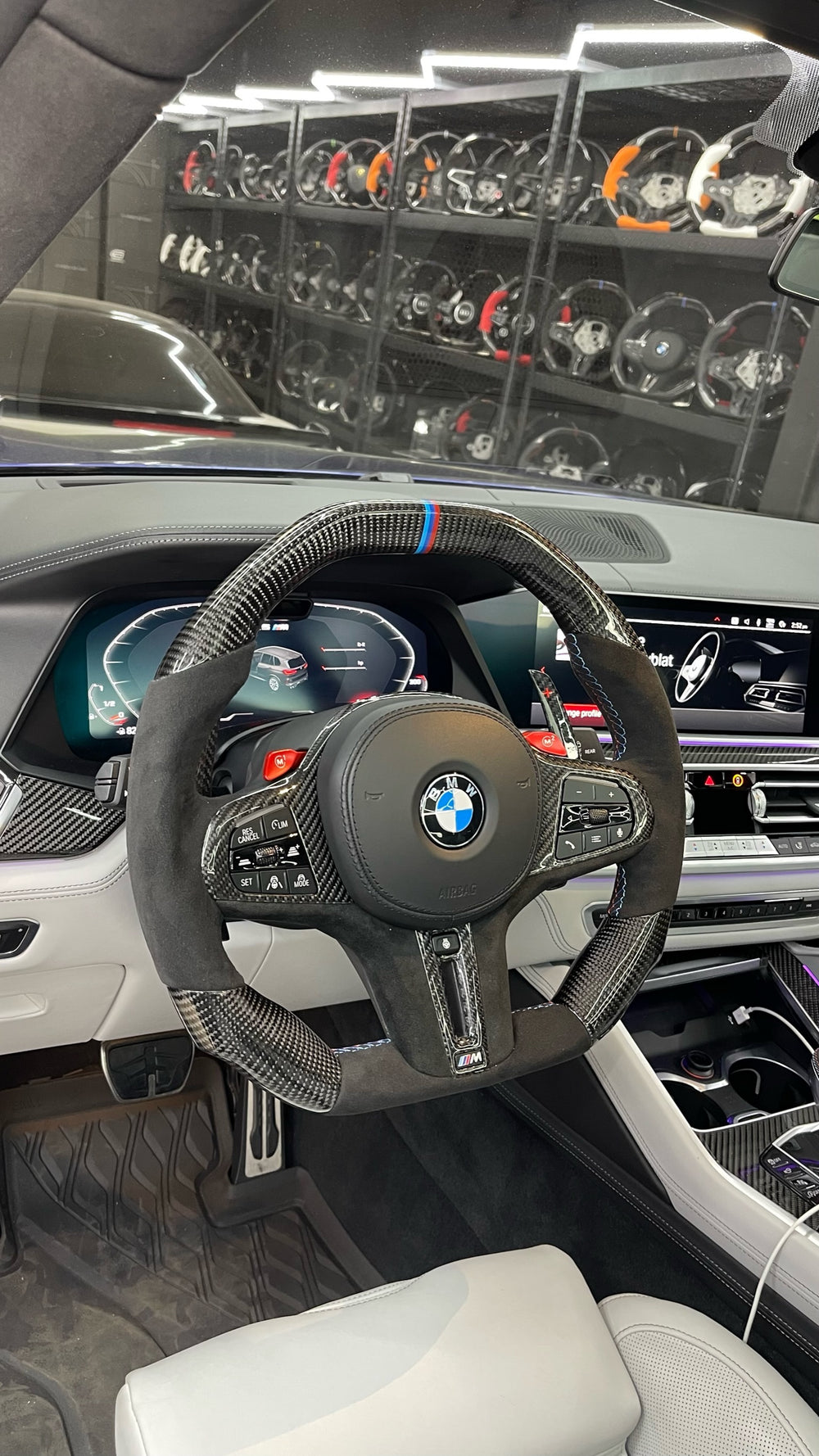 Carismo Steering Wheel For BMW G-Series (M Performance Wheel) - Signature - Gloss Carbon - Alcantara - BMW M Colors