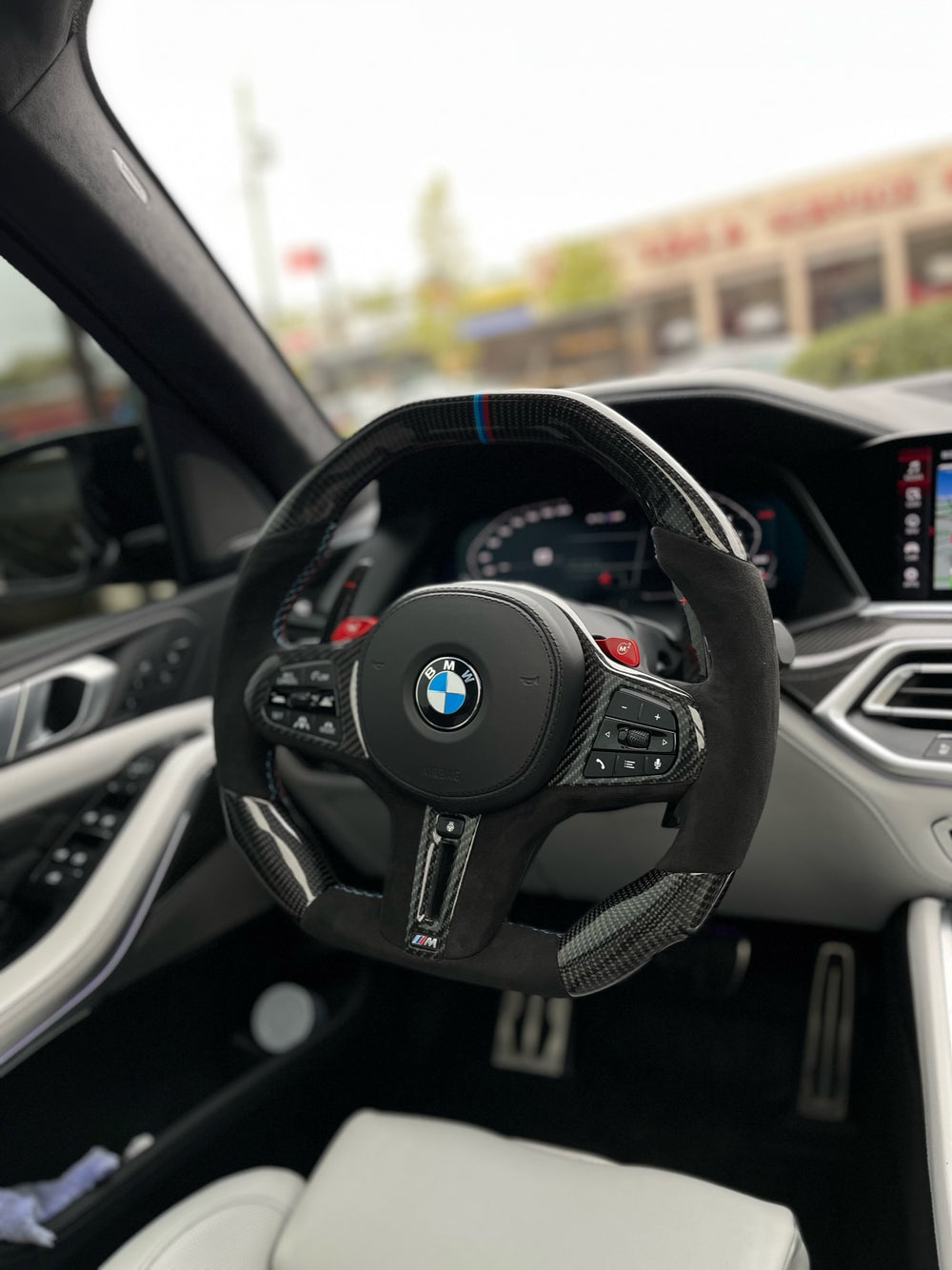 Carismo Steering Wheel For BMW G-Series (M Performance Wheel) - Signature - Gloss Carbon - Alcantara - BMW M Colors