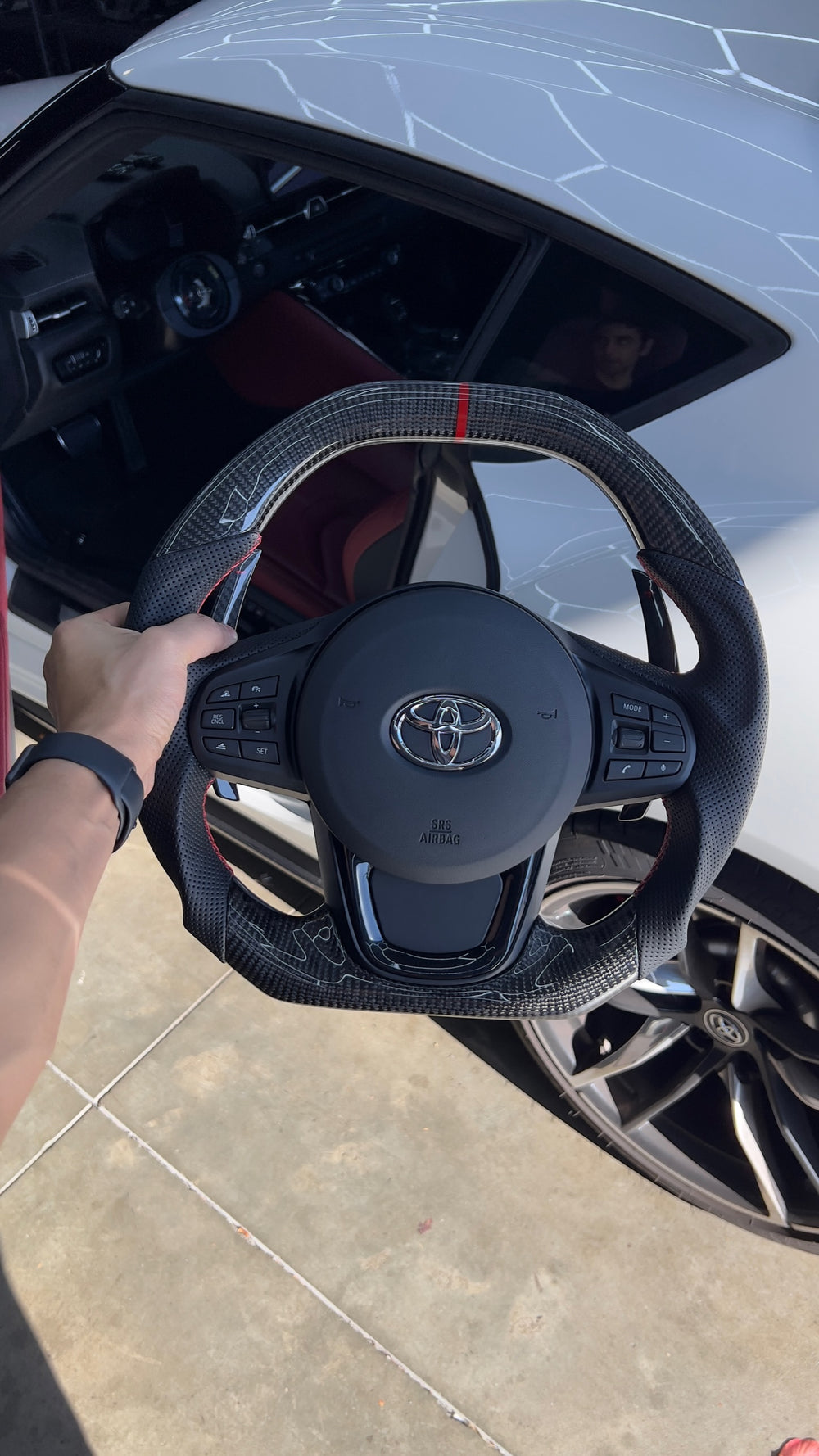 Carismo Steering Wheel For Toyota Supra (MKV) - Signature - Gloss Carbon - Perforated Leather - Red