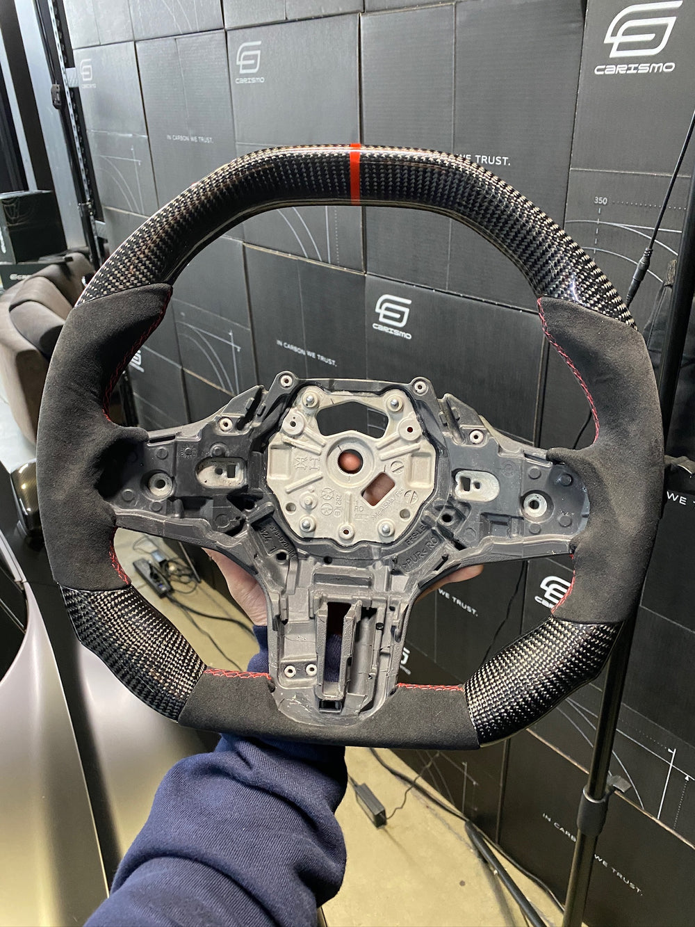 Carismo Steering Wheel For BMW G-Series (M Performance Wheel) - Signature - Gloss Carbon - Alcantara - Red