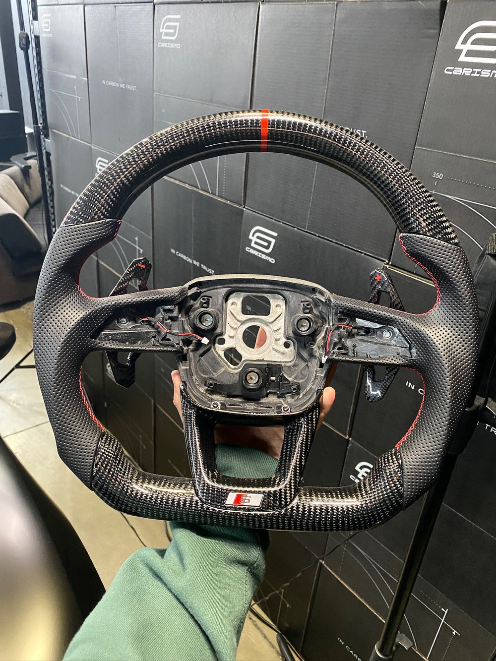 Carismo Steering Wheel For Audi (B9.5 Wheel) - Sport - Gloss Carbon - Perforated Leather - Red