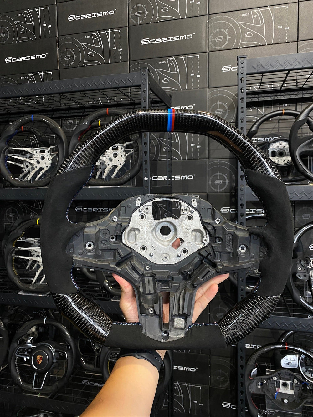 Carismo Steering Wheel For BMW G-Series (M Performance Wheel) - Signature - Gloss Carbon - Alcantara - BMW M Colors