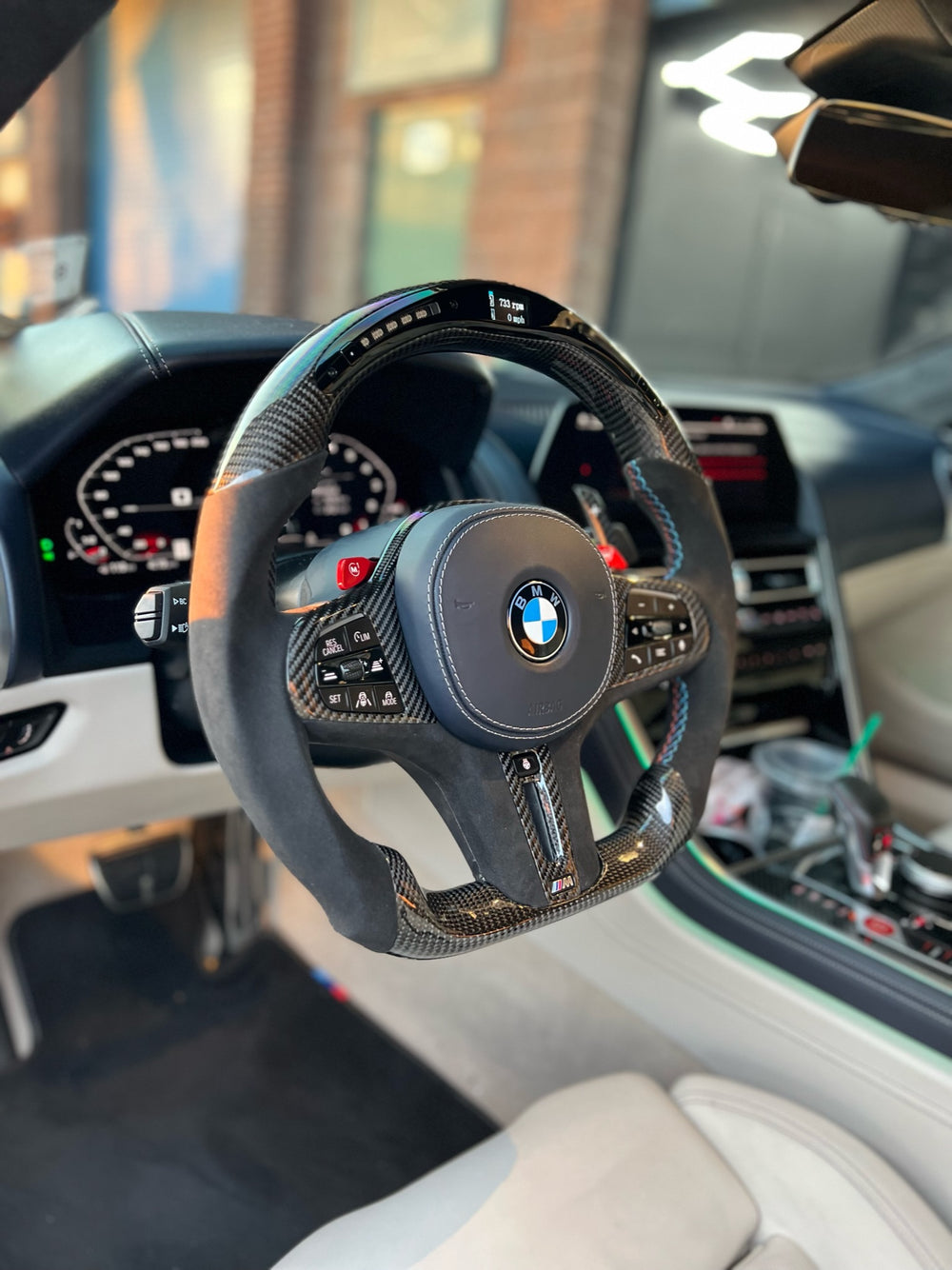 Carismo Steering Wheel For BMW G-Series (M Performance Wheel) - Classic RPM LED - Gloss Carbon - Alcantara - BMW M Colors