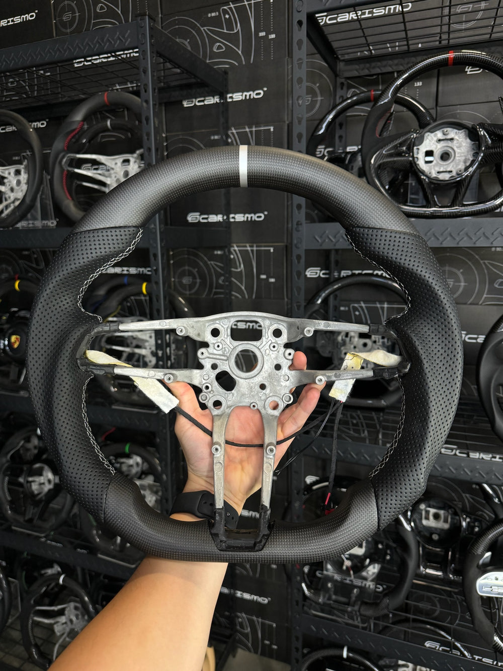 Carismo Steering Wheel For Porsche (992.1 Wheel) - Sport - Matte Plain Carbon - Perforated Leather - Silver