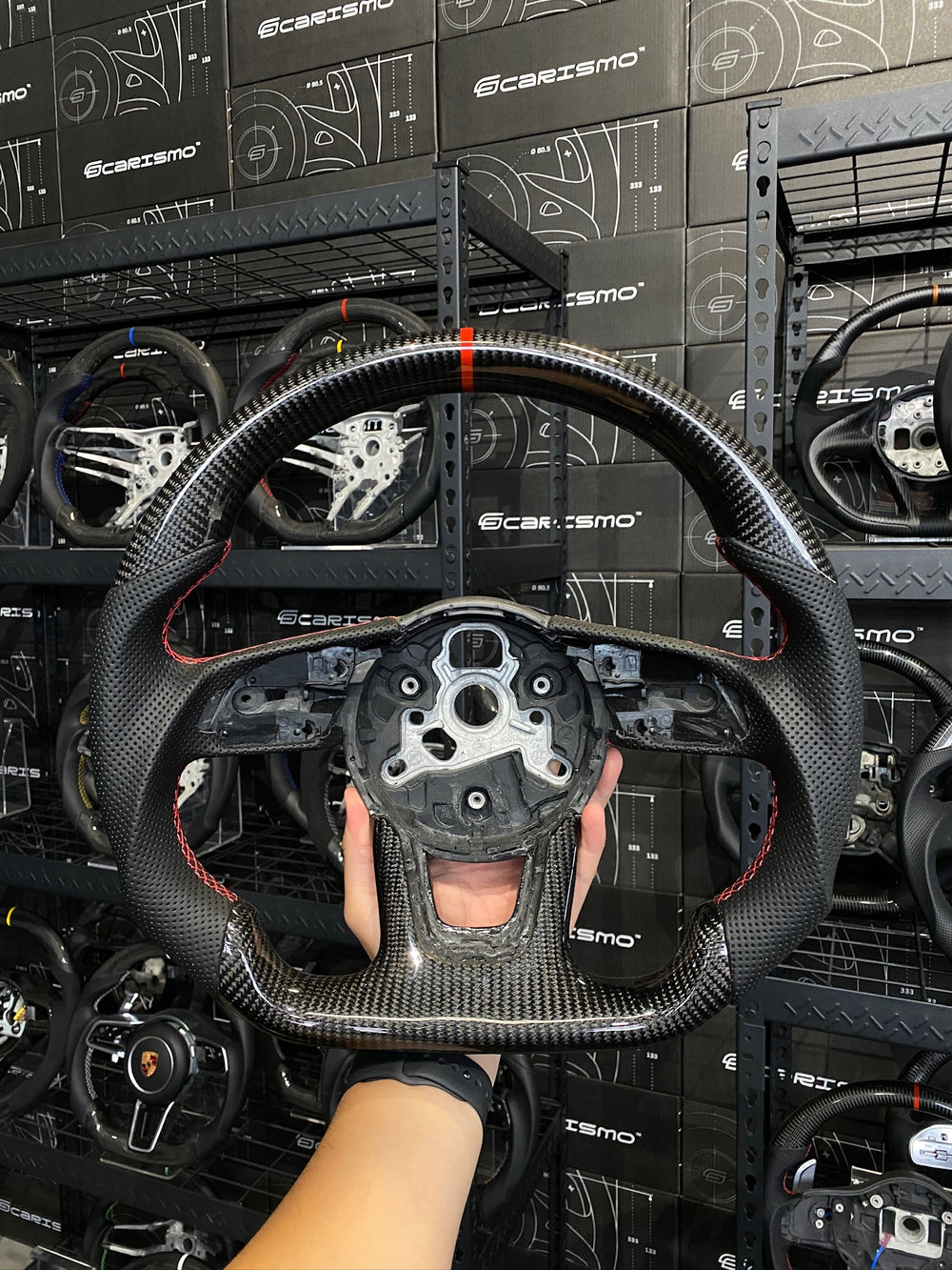 Carismo Steering Wheel For Audi (B9 Wheel) - Sport - Gloss Carbon - Perforated Leather - Red