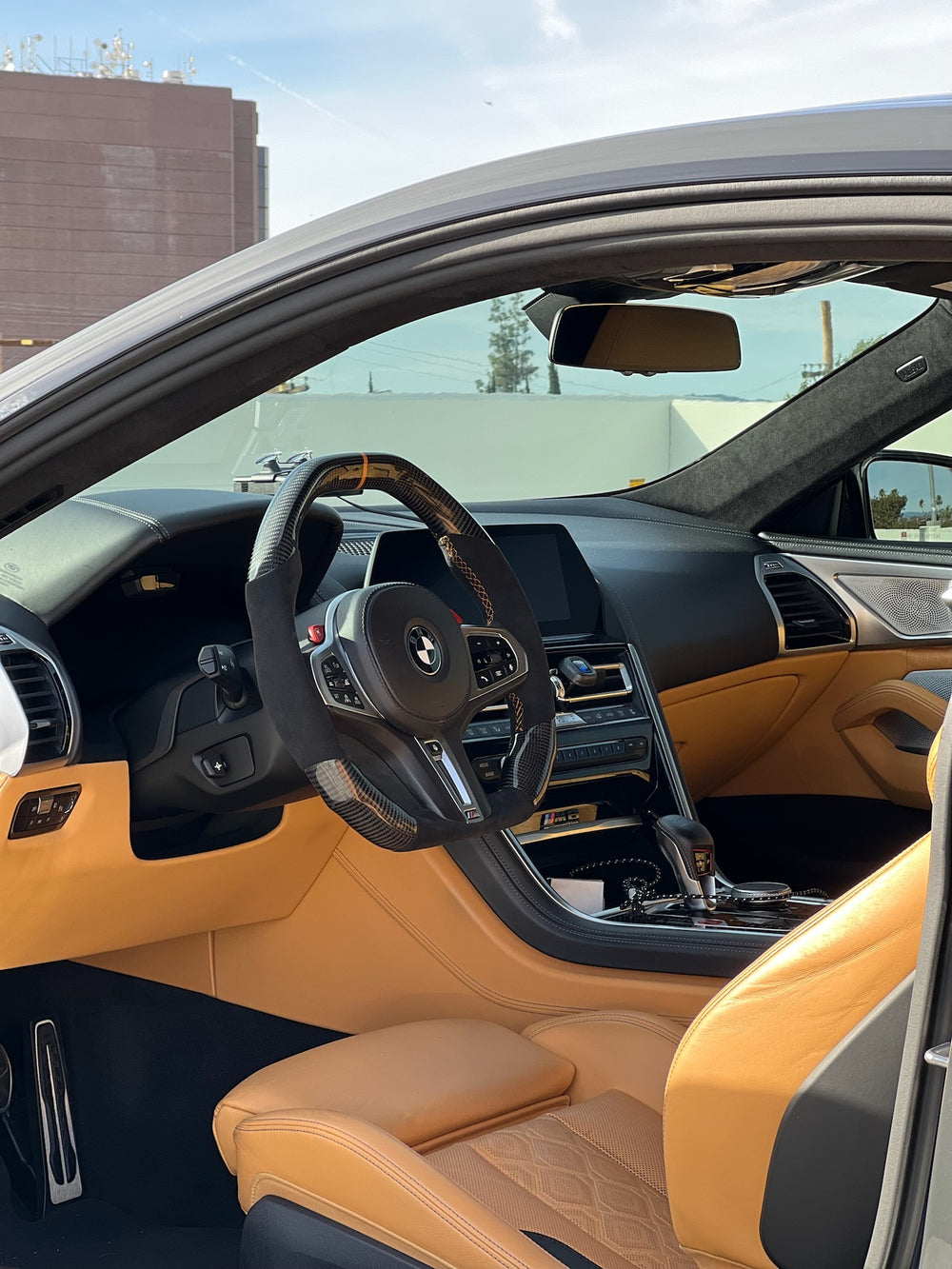 Carismo Steering Wheel For BMW G-Series (M Performance Wheel) - Signature - Gloss Carbon - Alcantara - Orange