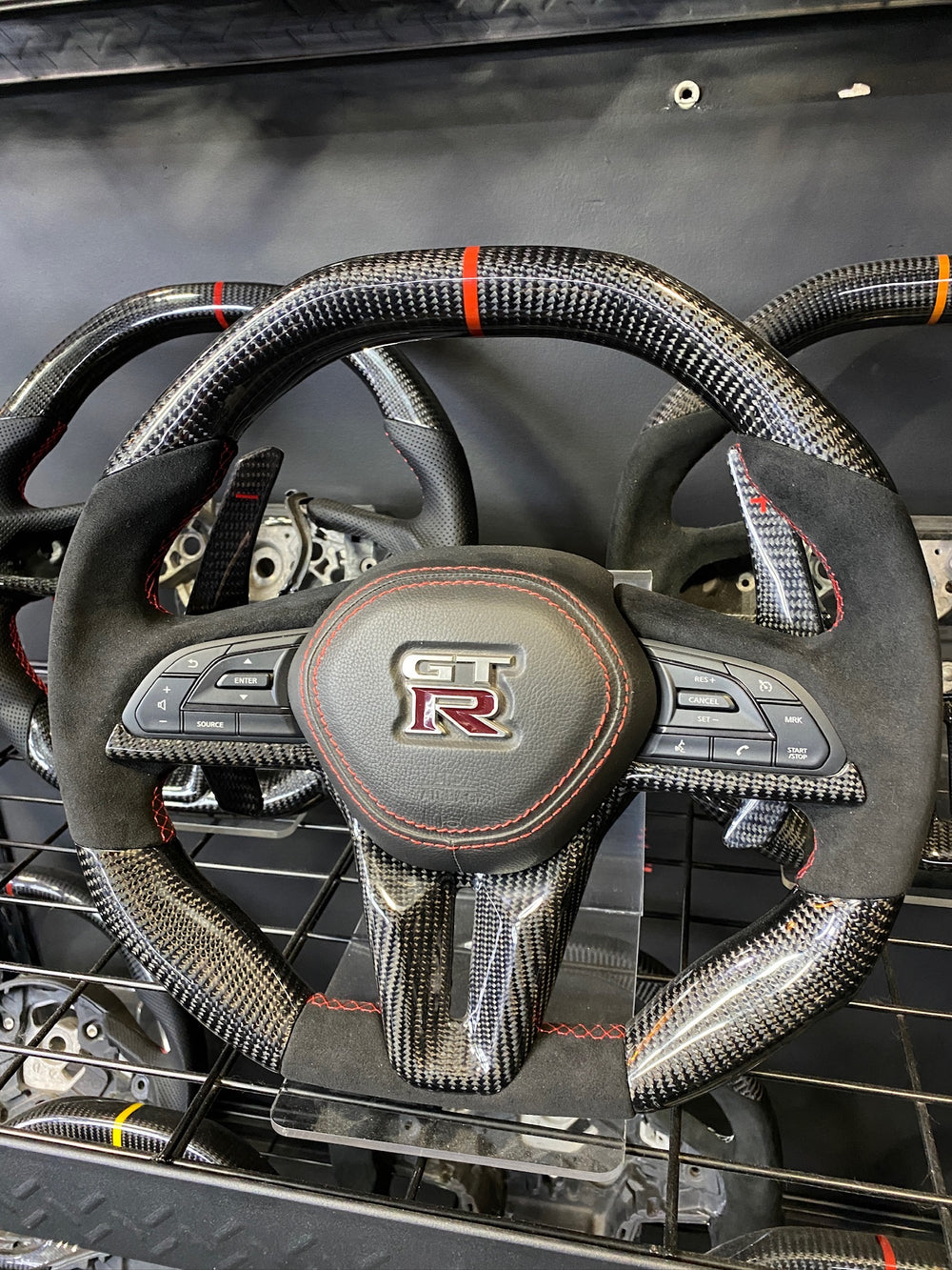 [Made to Order] Nissan GT-R (R35 EBA) - Sport - Gloss Carbon - Alcantara - Green Stitching - Green Stripe