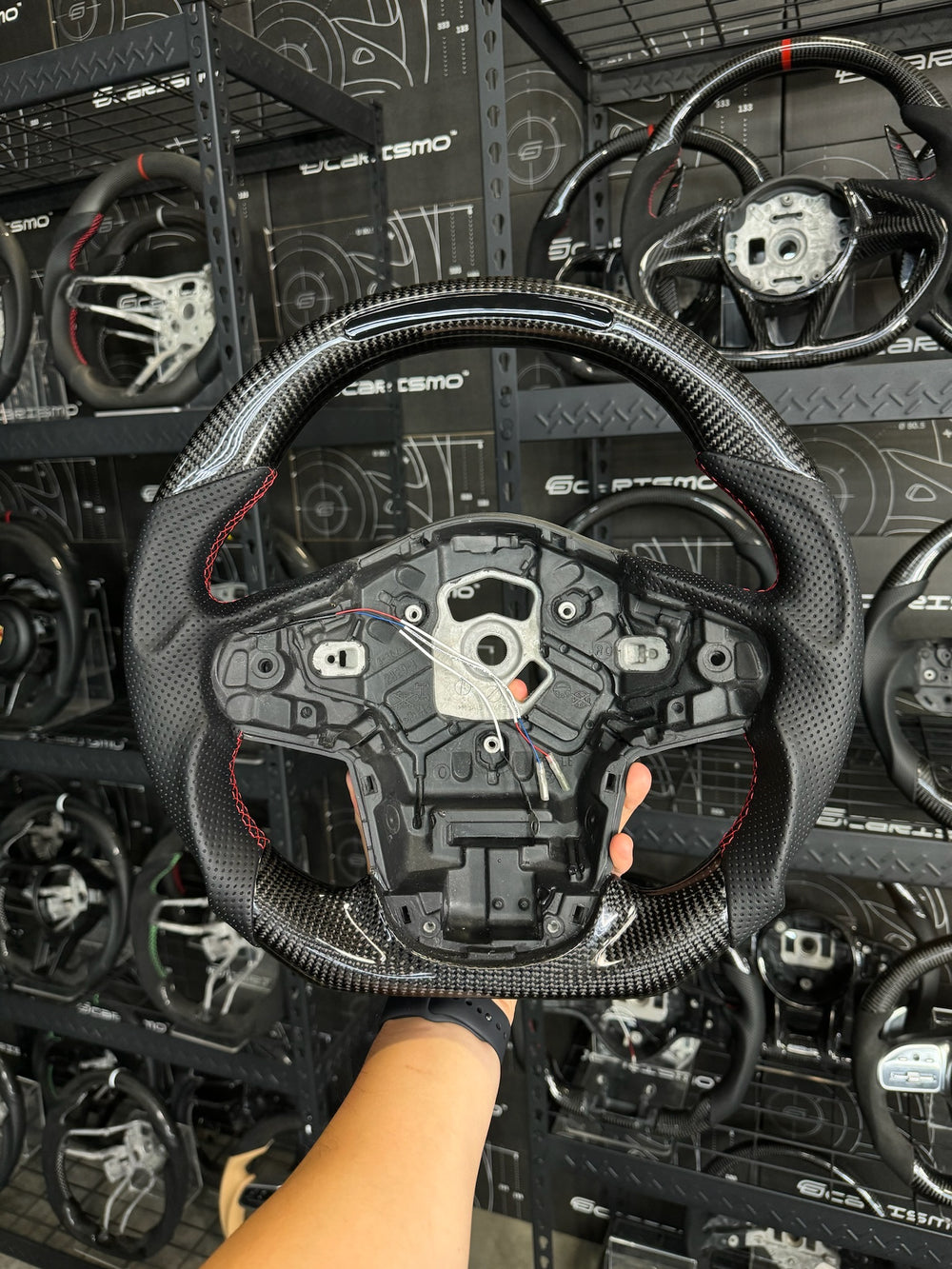 Carismo Steering Wheel For Toyota Supra (MKV) - Sequential RPM LED - Gloss Carbon - Perforated Leather - Red