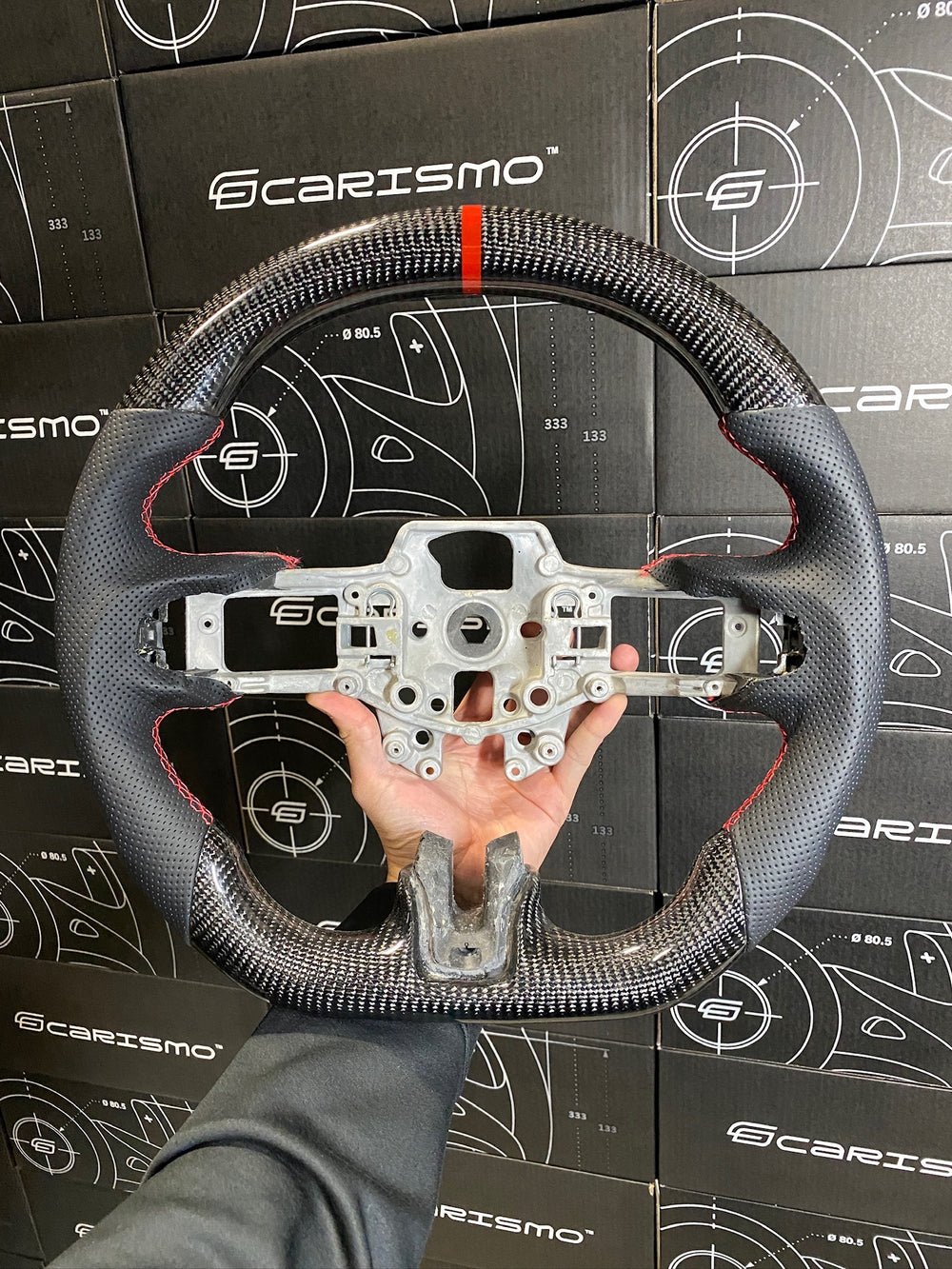 Carismo Steering Wheel For Ford Mustang (S550 Pre-2018) - Sport - Gloss Carbon - Perforated Leather - Red