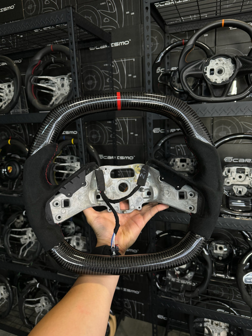 Carismo Steering Wheel For Chevrolet Corvette (C8) - Signature - Gloss Carbon - Alcantara - Red
