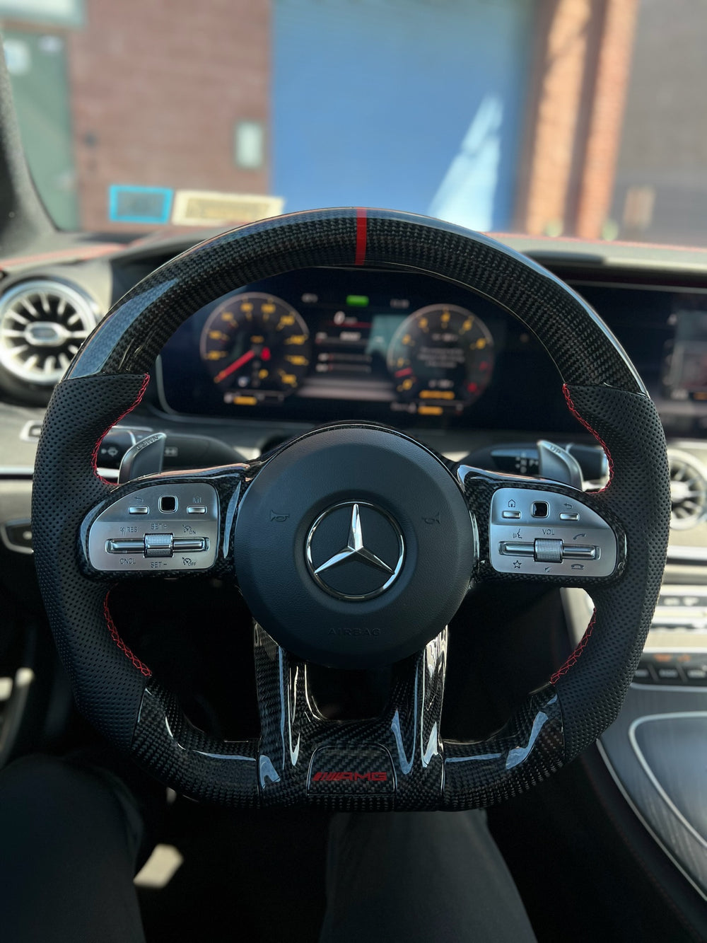Carismo Steering Wheel For Mercedes/AMG (2020 AMG Performance Wheel) - Sport - Gloss Carbon - Perforated Leather - Red