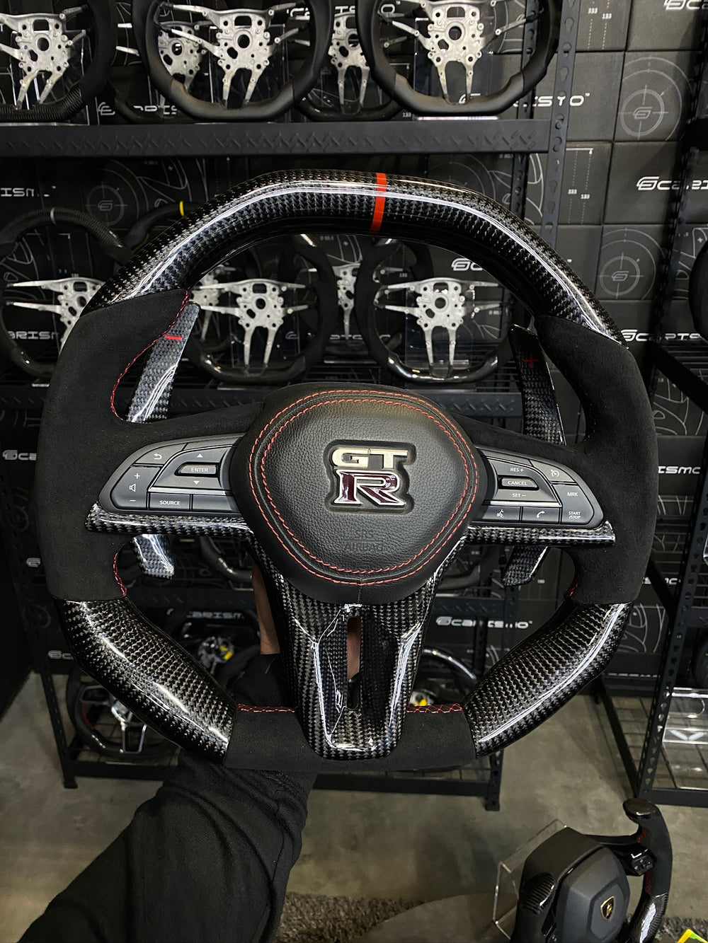 [Made to Order] Nissan GT-R (R35 EBA) - Sport - Gloss Carbon - Alcantara - Green Stitching - Green Stripe
