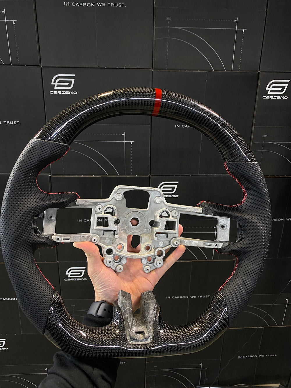 Carismo Steering Wheel For Ford Mustang (S550 Pre-2018) - Sport - Gloss Carbon - Perforated Leather - Red