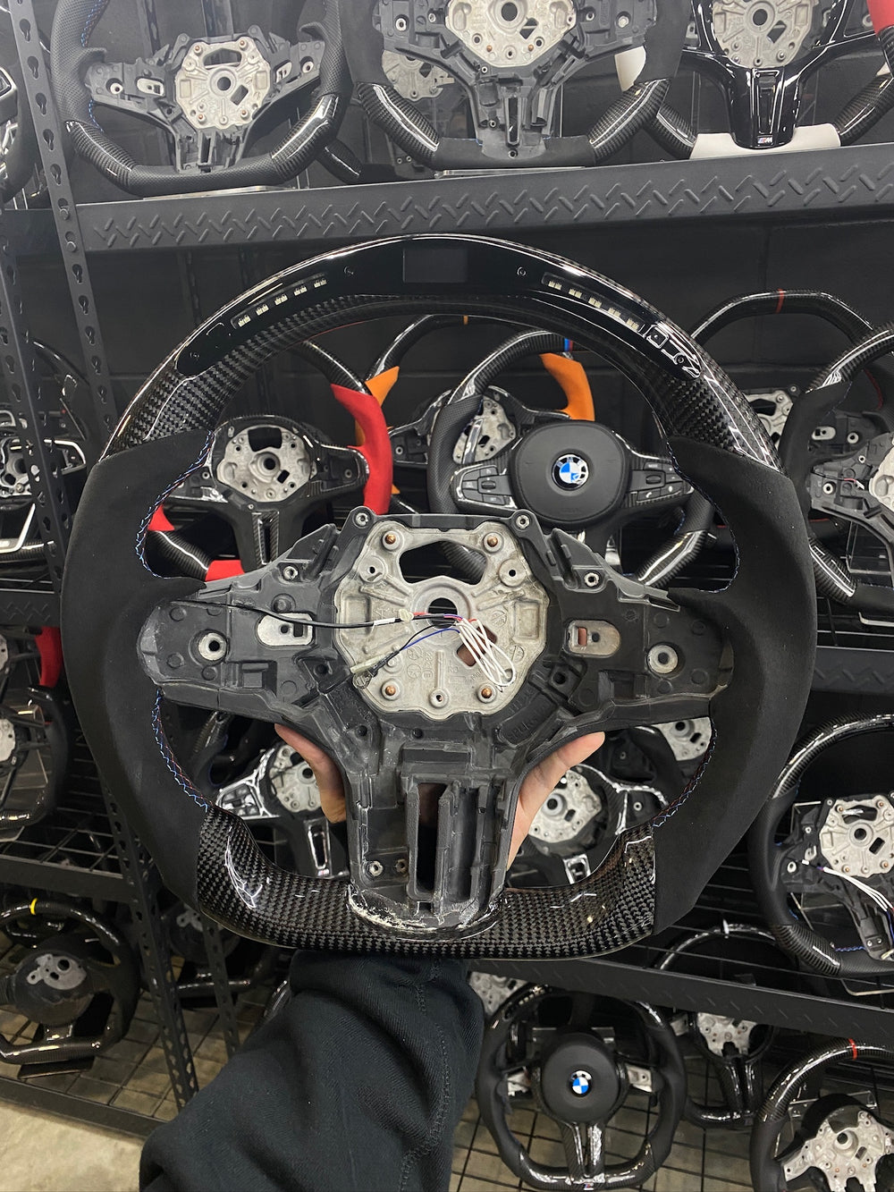 Carismo Steering Wheel For BMW G-Series (M Performance Wheel) - Classic RPM LED - Gloss Carbon - Alcantara - BMW M Colors