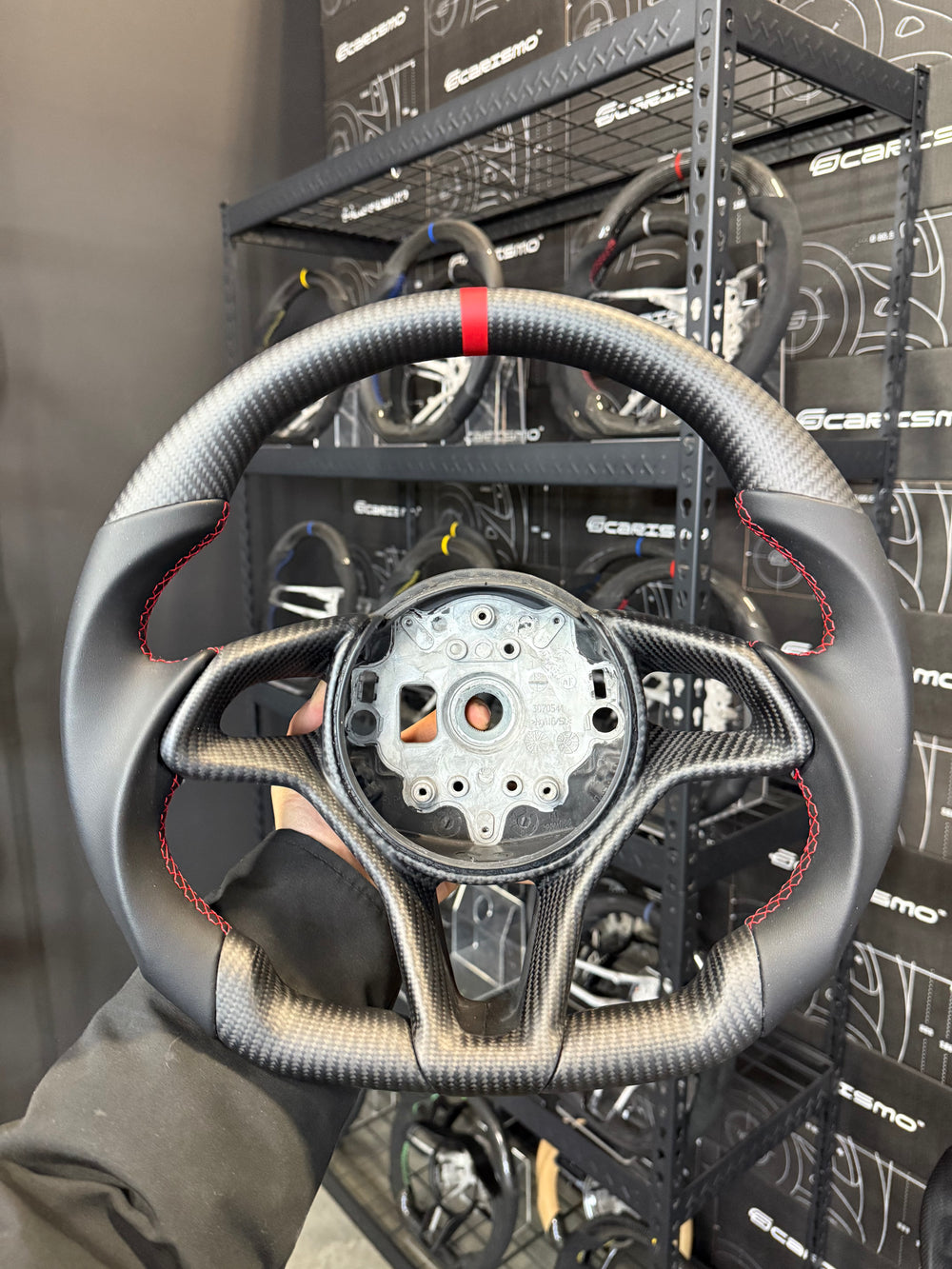 Carismo Steering Wheel For McLaren Sports Series - Sport - Matte Carbon - Smooth Leather - Red