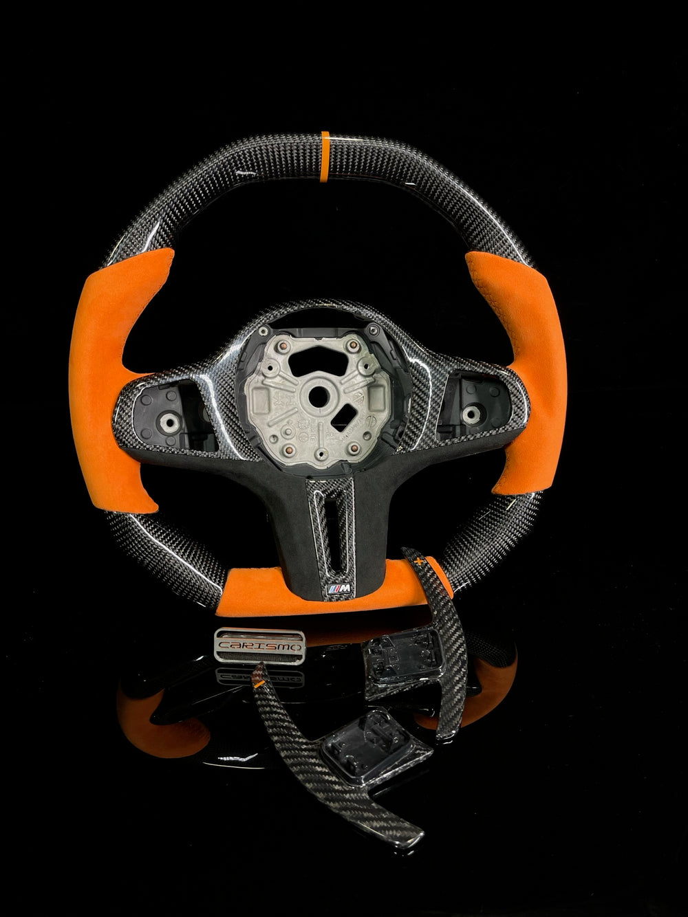 Carismo Steering Wheel For BMW G-Series (M Performance Wheel) - Signature - Gloss Carbon - Orange Alcantara