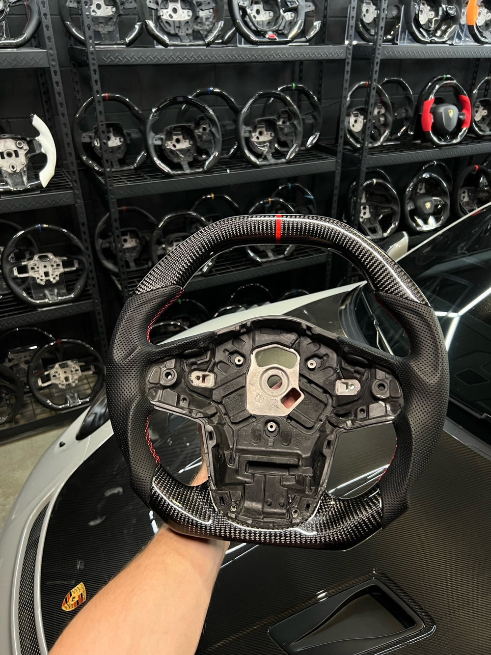 Carismo Steering Wheel For Toyota Supra (MKV) - Signature - Gloss Carbon - Perforated Leather - Red