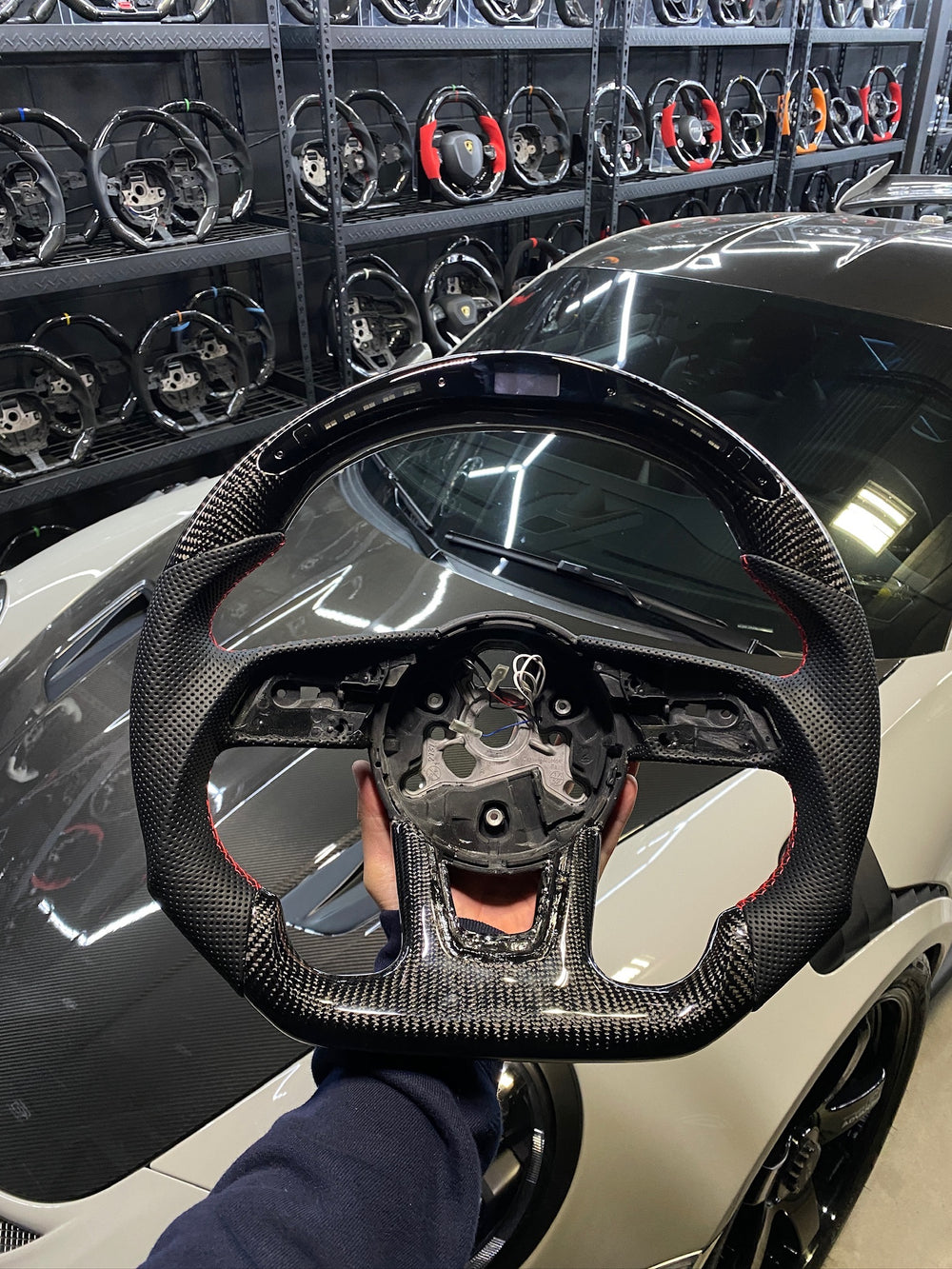 Carismo Steering Wheel For Audi (B9 Wheel) - Classic RPM LED - Gloss Carbon - Perforated Leather - Red