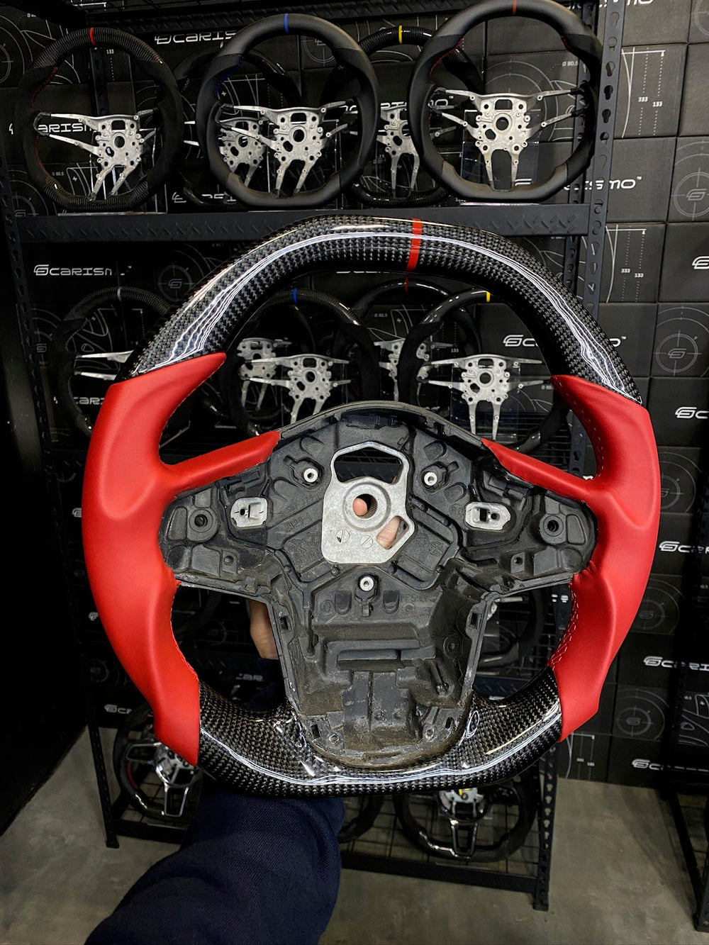 Carismo Steering Wheel For Toyota Supra (MKV) - Signature - Gloss Carbon - Red Smooth Leather - Red