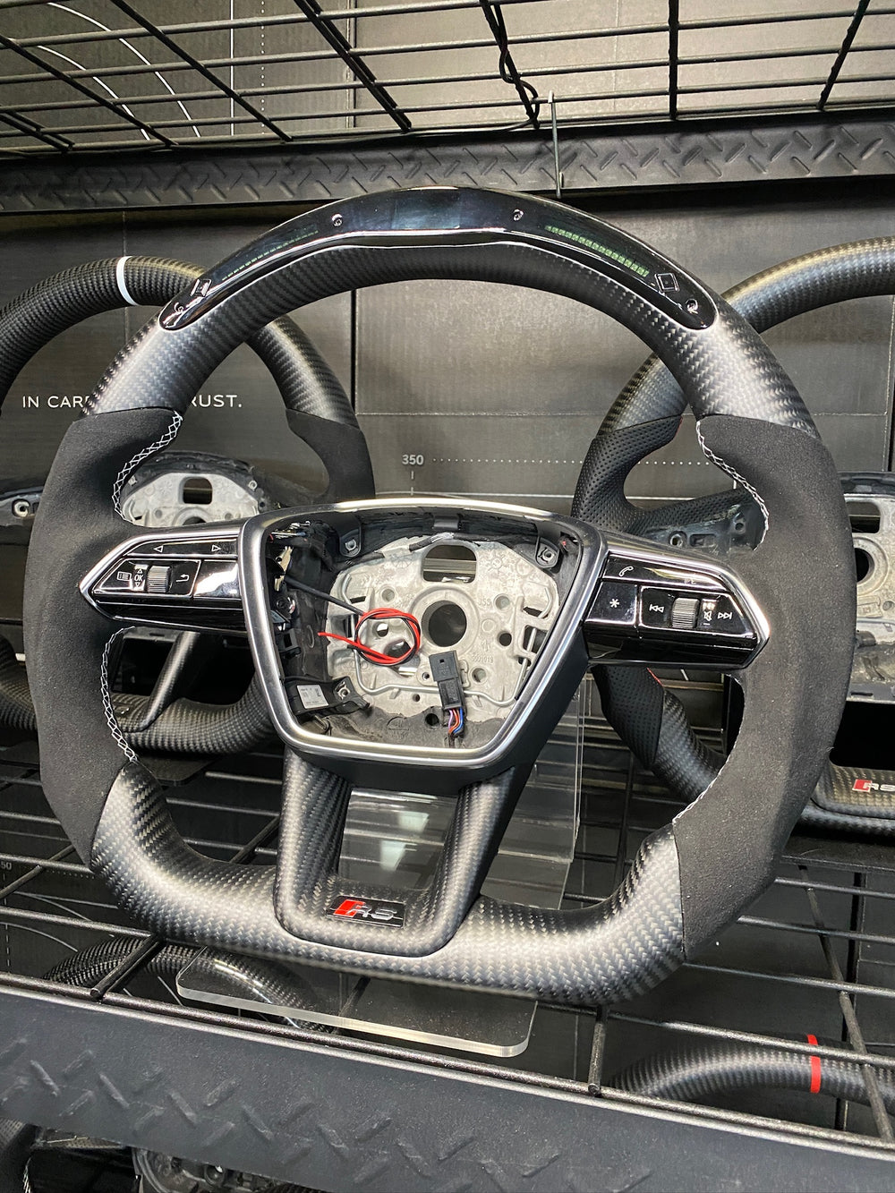 [Made to Order] Audi (C8 Wheel) - Classic RPM LED - Matte Carbon - Alcantara - Red Stitching - Red Stripe