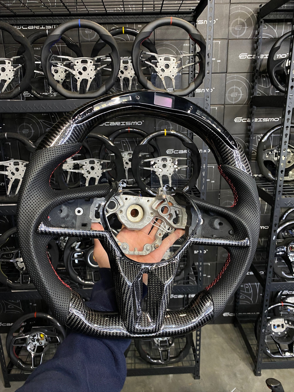 Carismo Steering Wheel For Nissan GT-R (R35 EBA) - Sequential RPM LED - Gloss Carbon - Perforated Leather