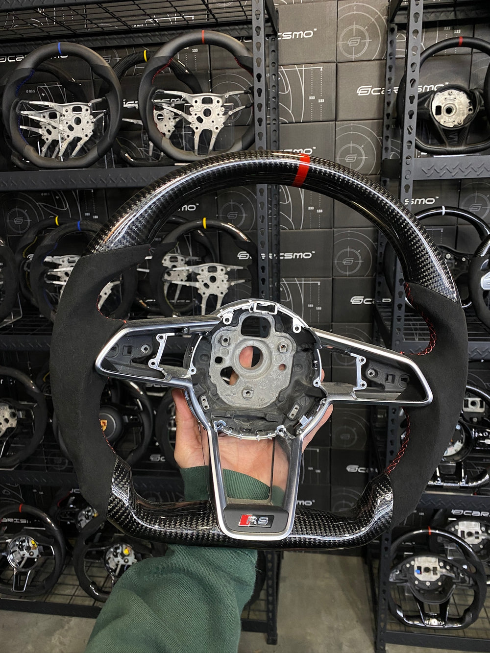 Carismo Steering Wheel For Audi R8 (Gen 2) - Sport - Gloss Carbon - Alcantara - Red