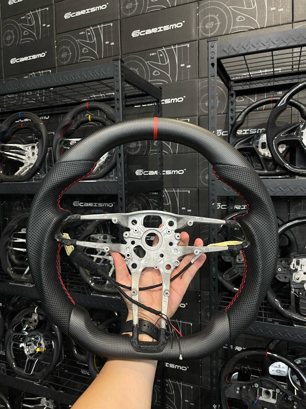 Carismo Steering Wheel For Porsche (992.1 Wheel) - Sport - Matte Plain Carbon - Perforated Leather - Red