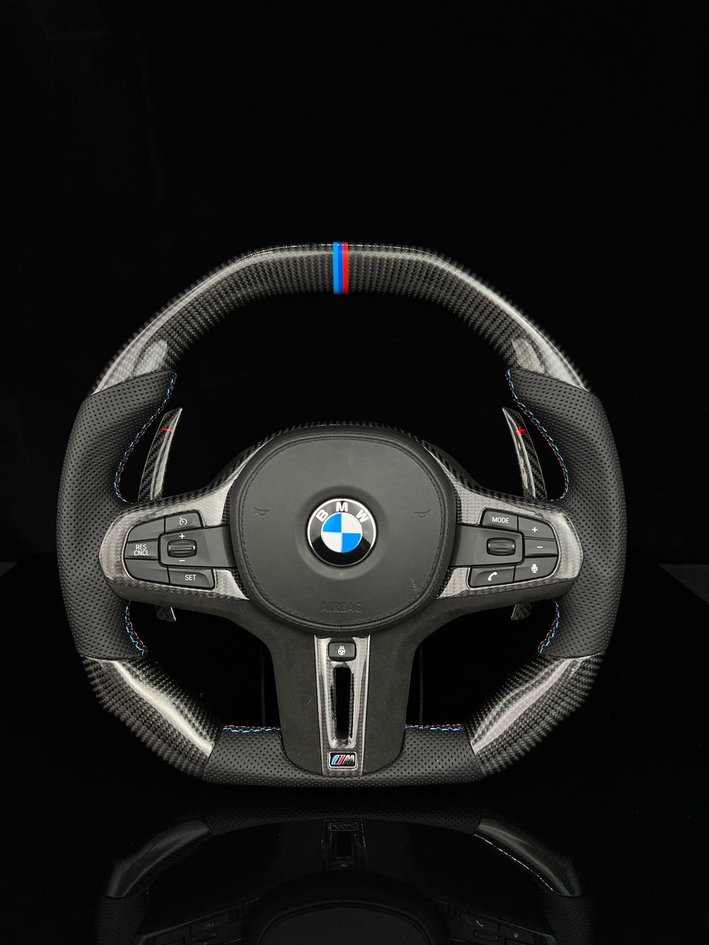 Carismo Steering Wheel For BMW G-Series (M Performance Wheel) - Signature - Gloss Carbon - Perforated Leather - BMW M Colors